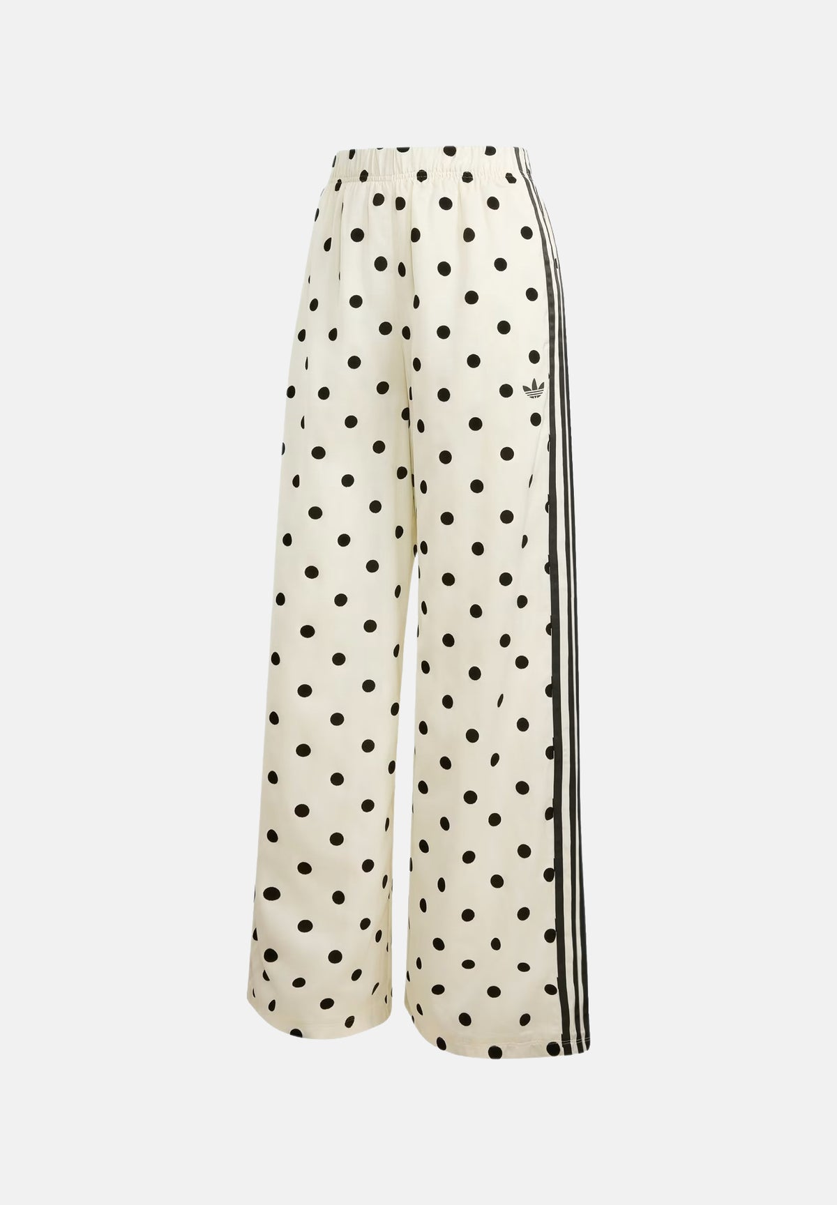 ADIDAS ORIGINALS Pantaloni SATIN POLKA DOTS WIDE LEG off-white bianco da donna con texture a pois, effetto satinato KV1168 . ADIDAS ORIGINALS