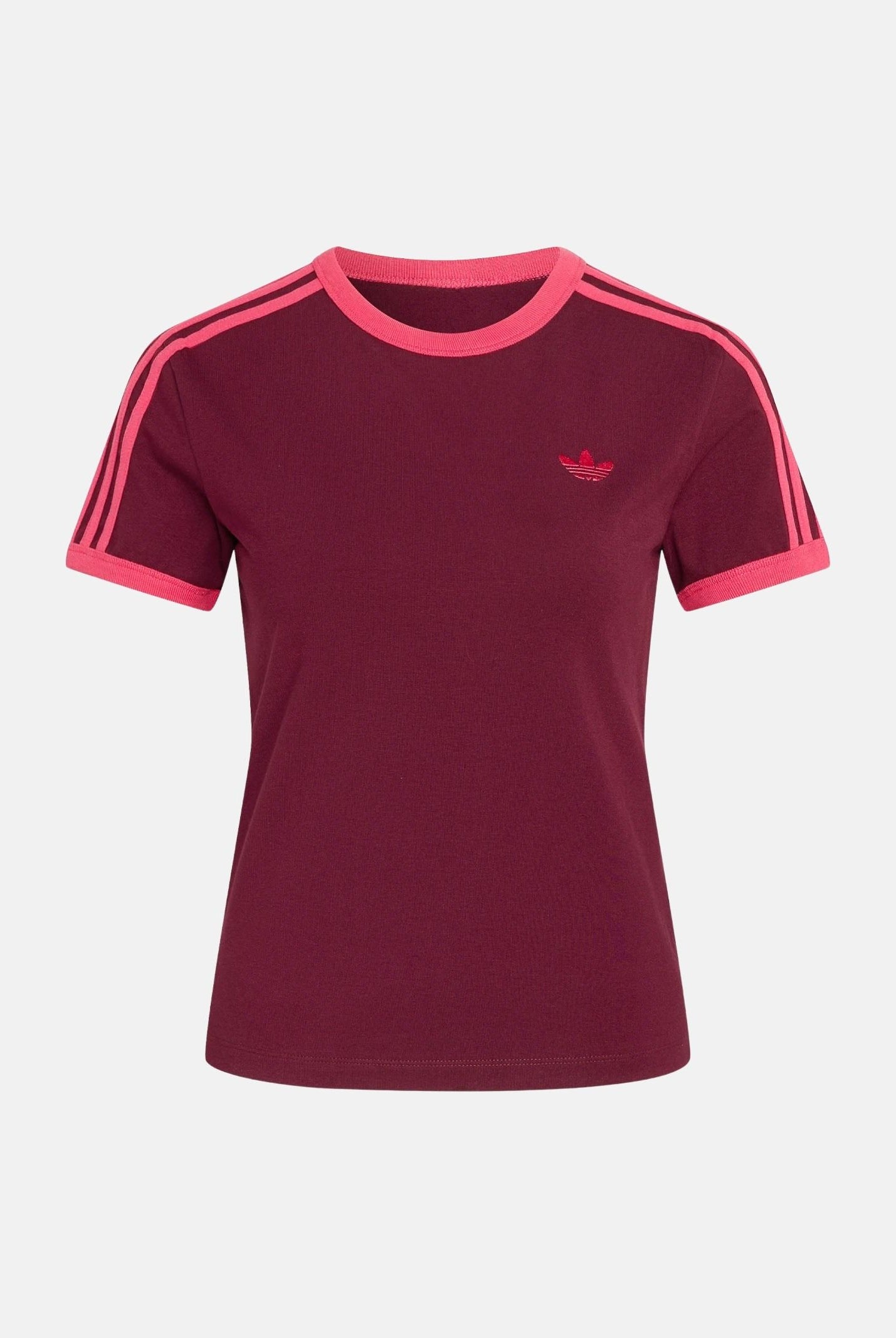 ADIDAS ORIGINALS T-shirt 3-STRIPES SLIM TEE Maroon bordeaux da donna con 3-Stripes iconiche KW0237 . ADIDAS ORIGINALS