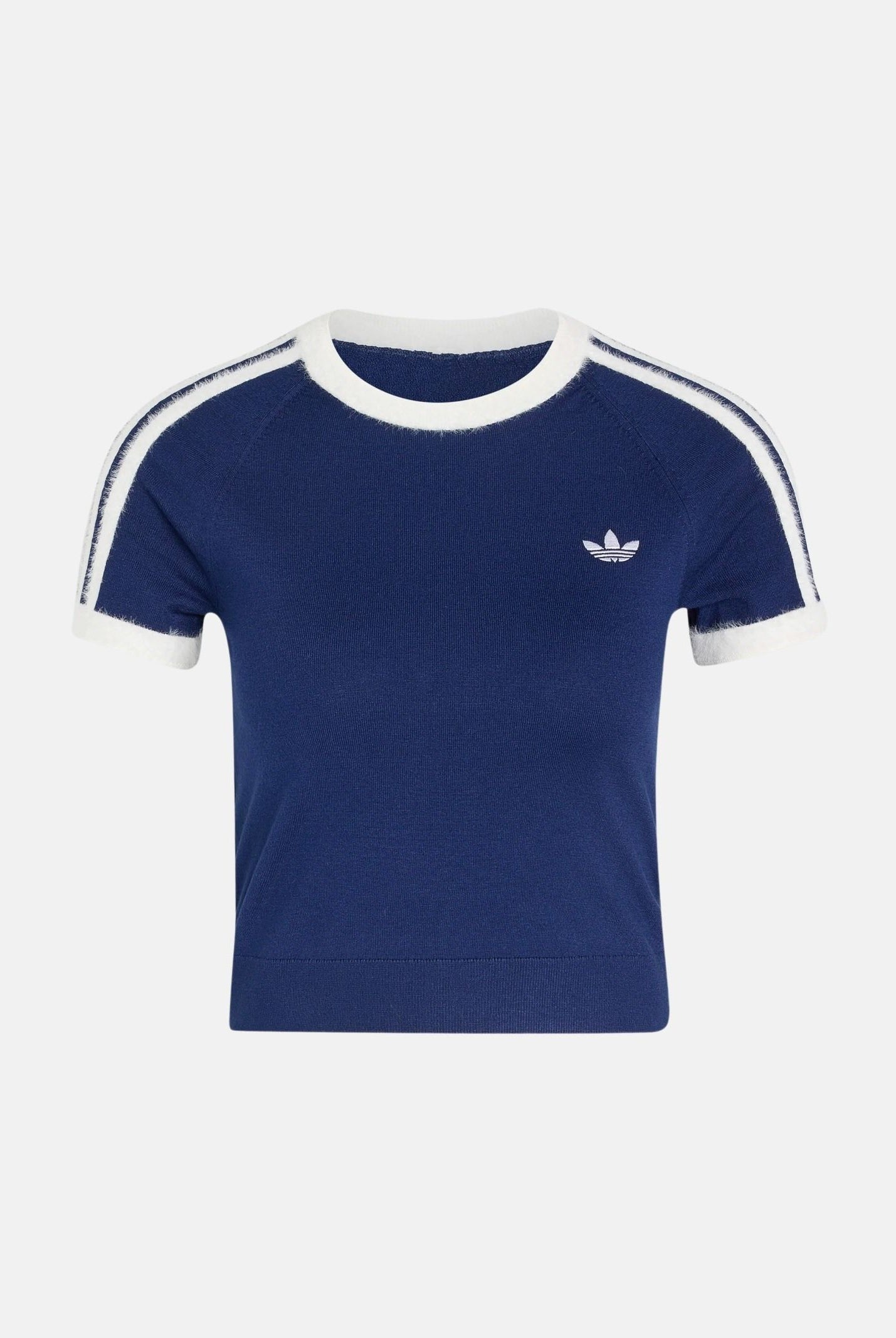 ADIDAS ORIGINALS T-shirt KNITTED T-SHIRT Dark Blue, blu scuro da donna con logo Trefoil ricamato. KW2606 . ADIDAS ORIGINALS