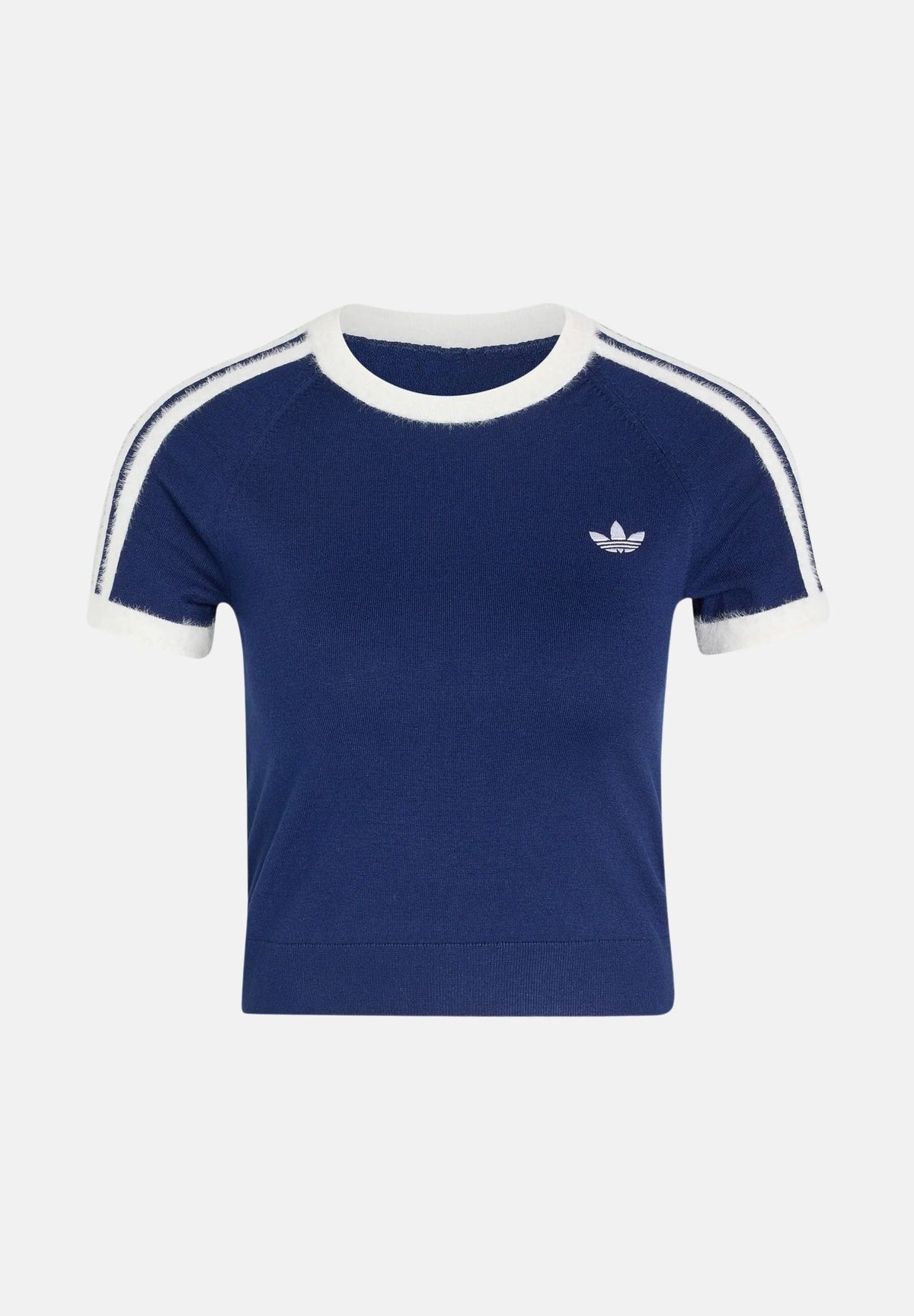 ADIDAS ORIGINALS T-shirt manica corta KNITTED T-SHIRT Dark Blue, blu scuro da donna con logo Trefoil ricamato. KW2606 . ADIDAS ORIGINALS