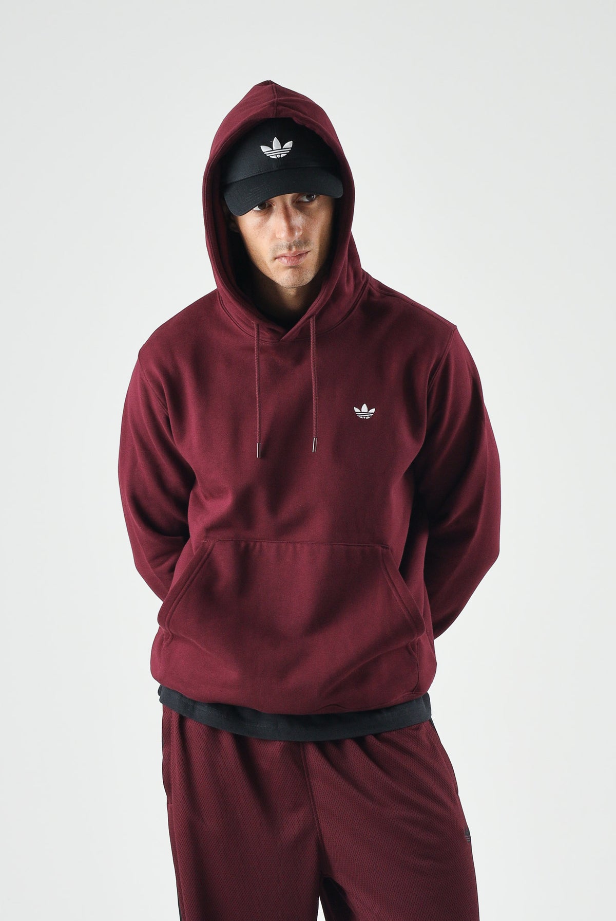 ADIDAS ORIGINALS Felpa con cappuccio TREFOIL ESSENTIAS HOODIE marron bordeaaux da uomo<BR/> KW5048 . ADIDAS ORIGINALS