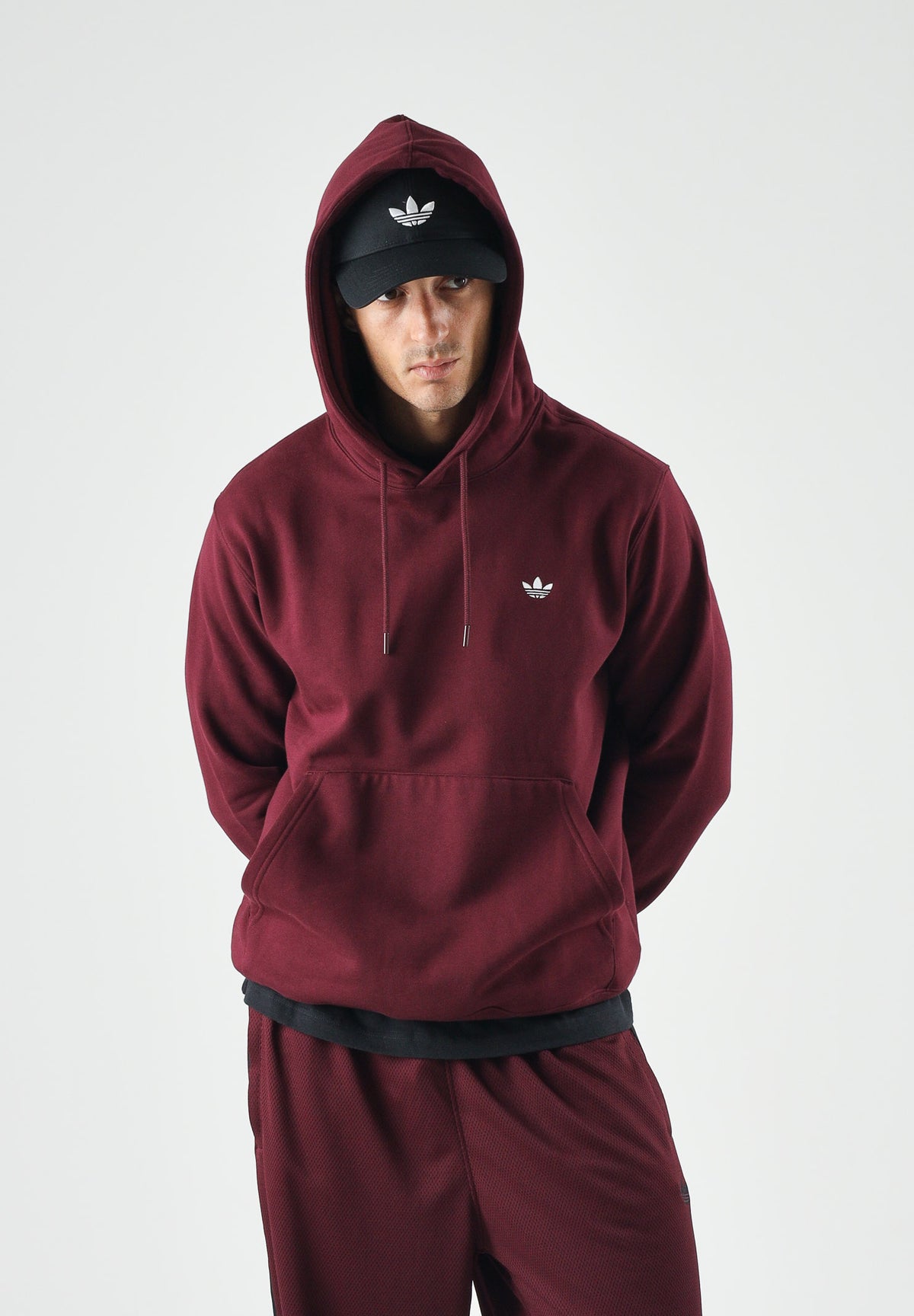 ADIDAS ORIGINALS Felpa con cappuccio TREFOIL ESSENTIAS HOODIE marron bordeaaux da uomo<BR/> KW5048 . ADIDAS ORIGINALS