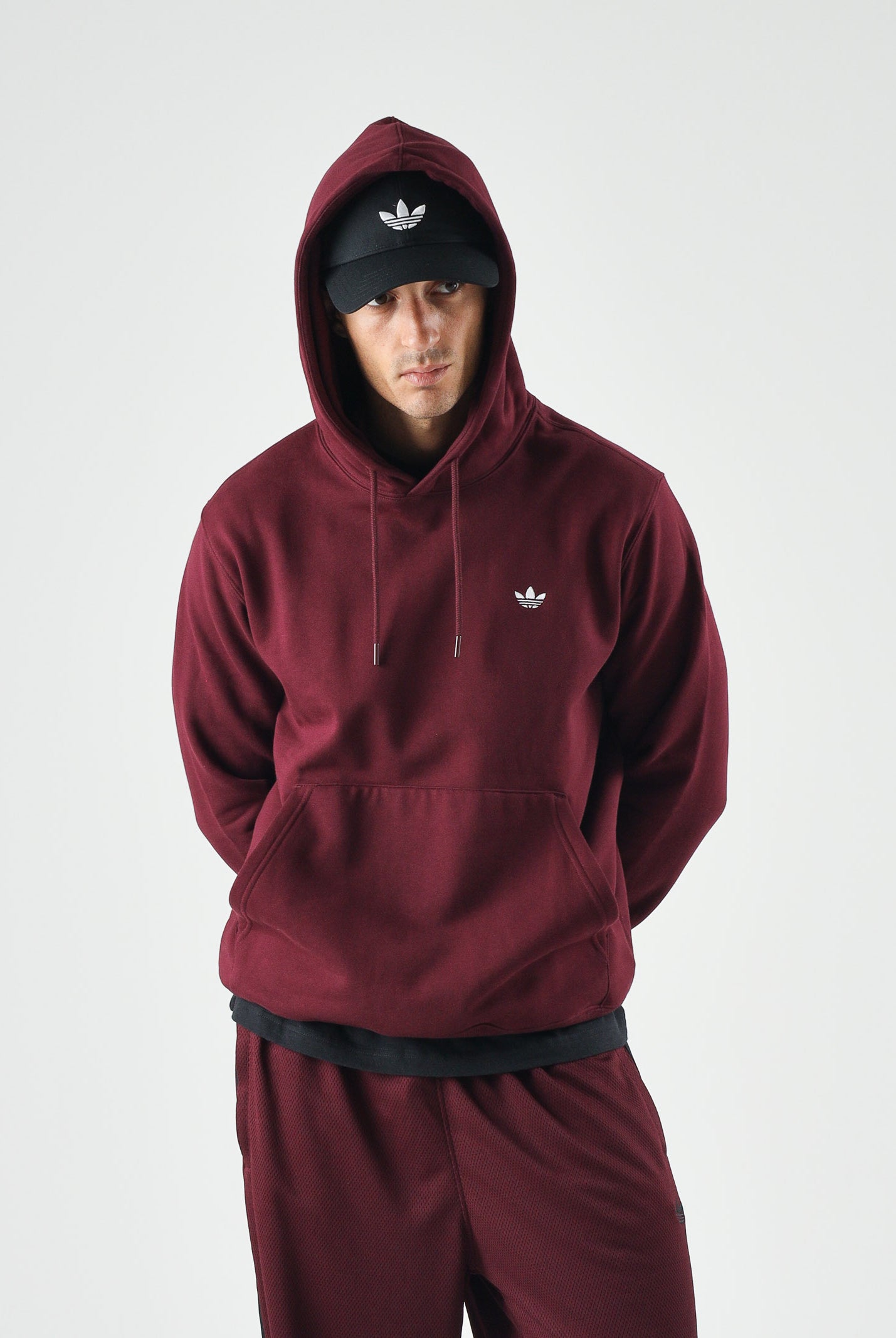 ADIDAS ORIGINALS Felpa TREFOIL ESSENTIAS HOODIE marron bordeaaux da uomo<BR/> KW5048 . ADIDAS ORIGINALS