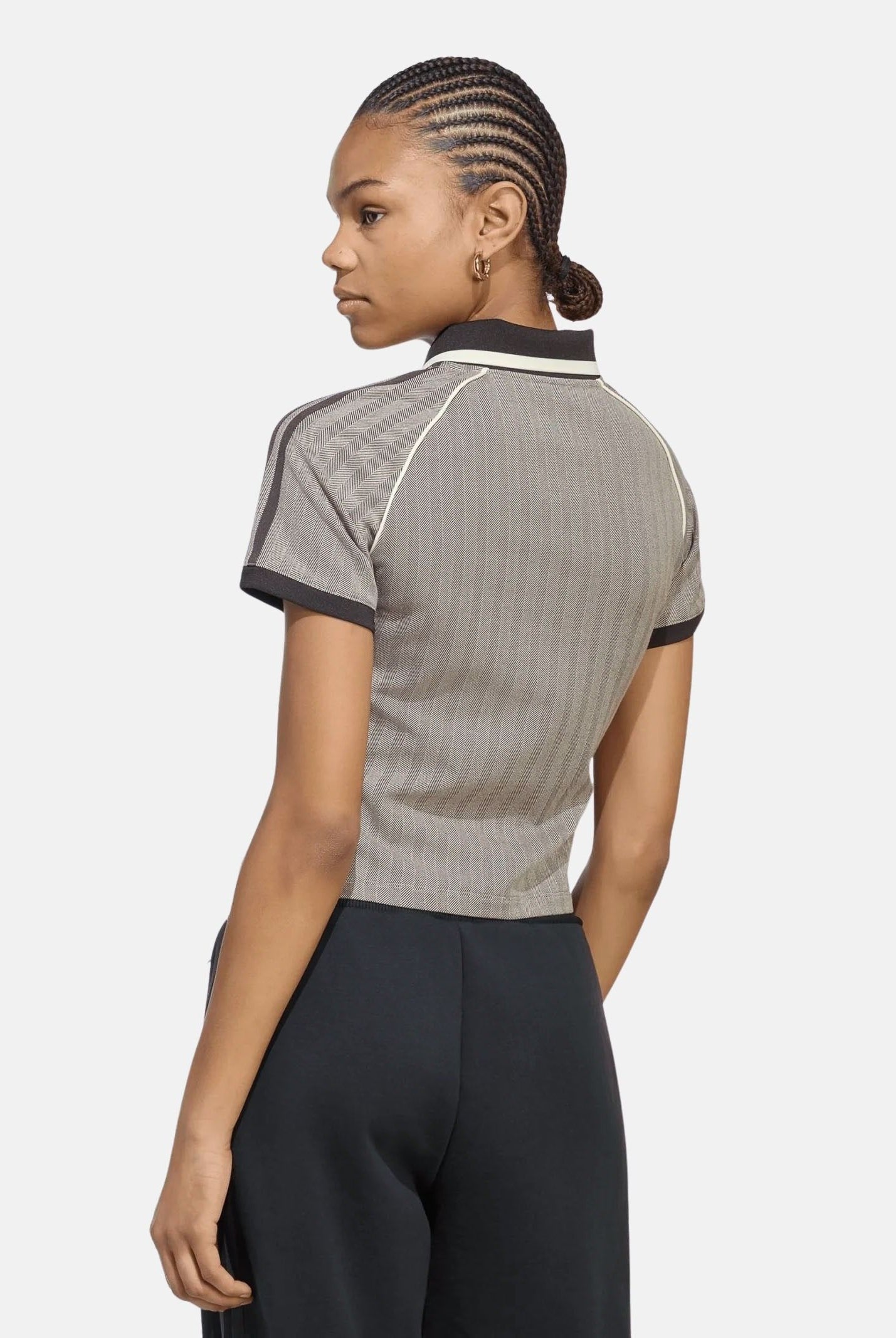 ADIDAS ORIGINALS polo TWEED POLO SHIRT light brown marrone chiaro e nero donna. KX1871 . ADIDAS ORIGINALS