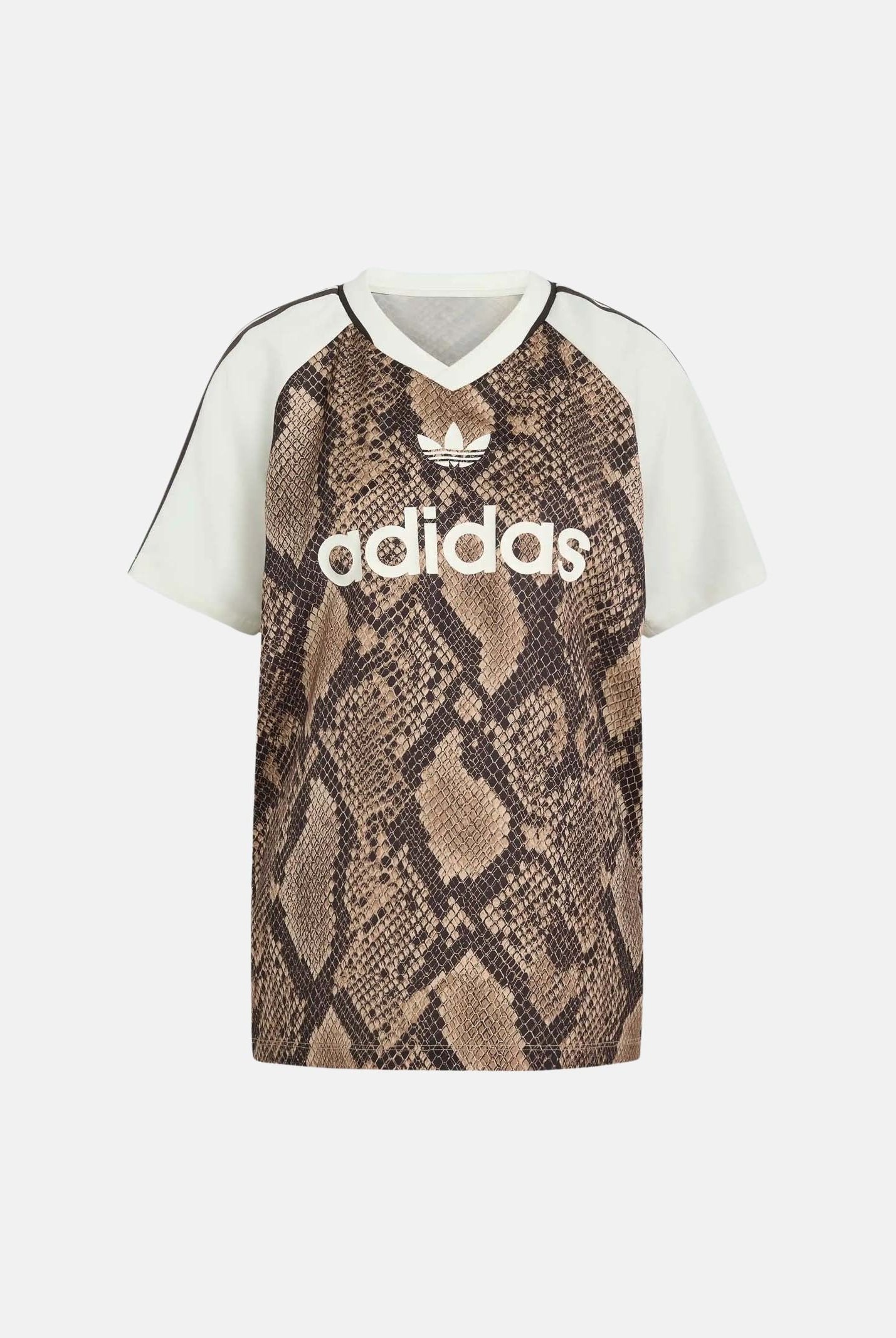 ADIDAS ORIGINALS T-shirt beige marrone da donna con motivo animalier KX1897 . ADIDAS ORIGINALS