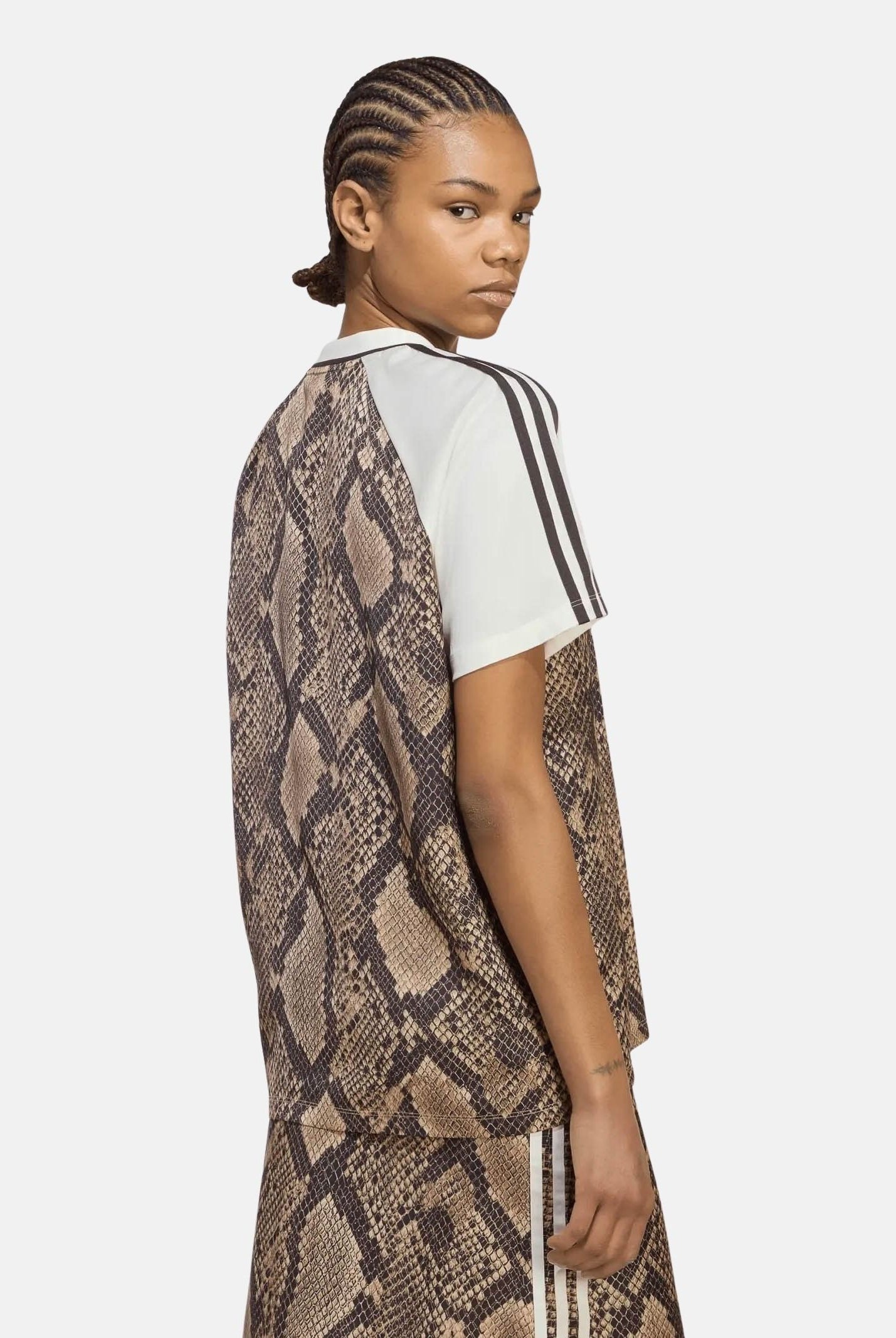 ADIDAS ORIGINALS T-shirt beige marrone da donna con motivo animalier KX1897 . ADIDAS ORIGINALS