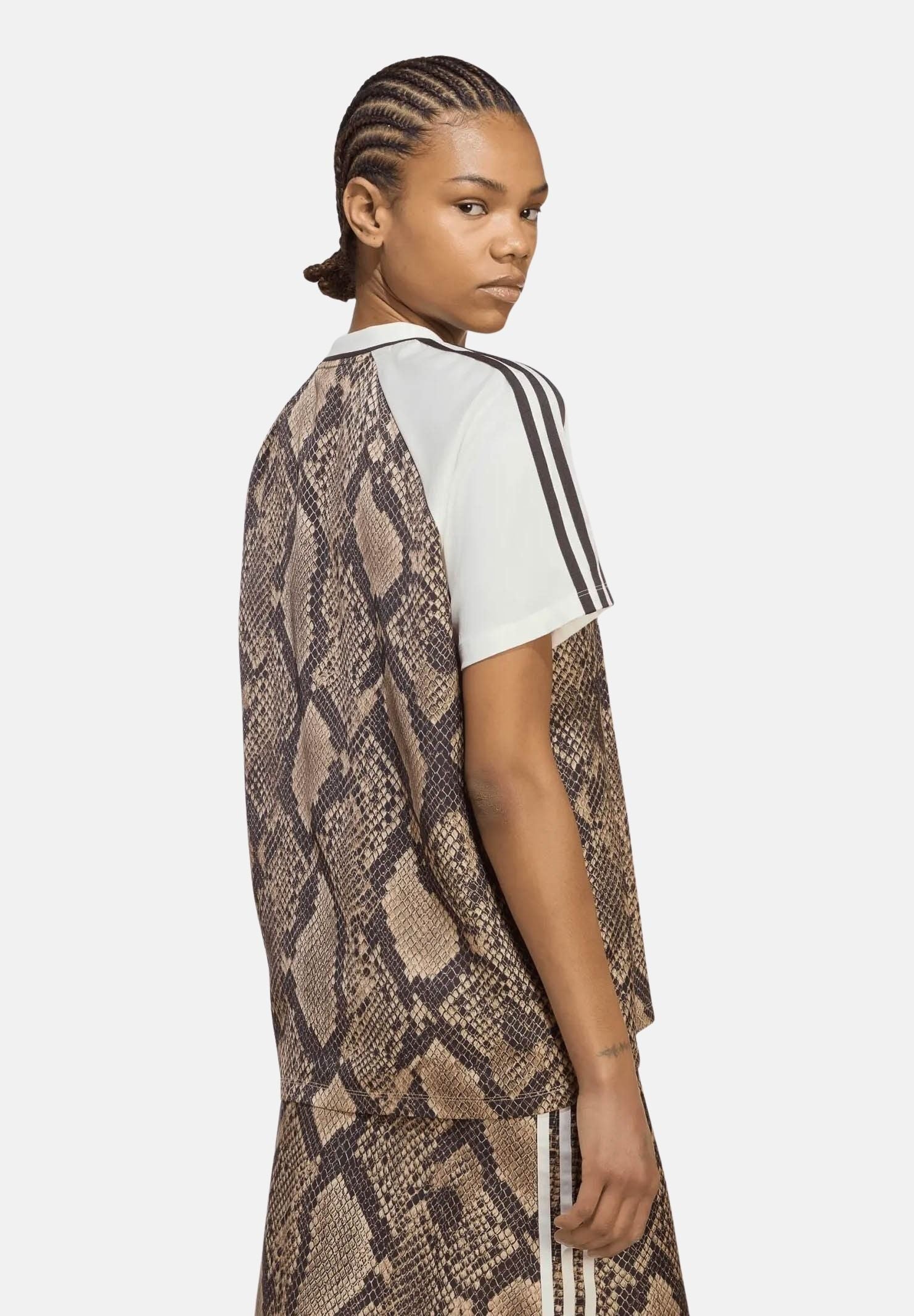 ADIDAS ORIGINALS T-shirt beige marrone da donna con motivo animalier KX1897 . ADIDAS ORIGINALS