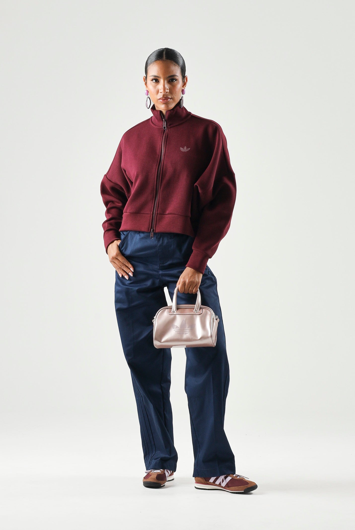 ADIDAS ORIGINALS Felpa SPACER TRACKTOP Maroon Bordeaux da donna con zip frontale KY0859 . ADIDAS ORIGINALS