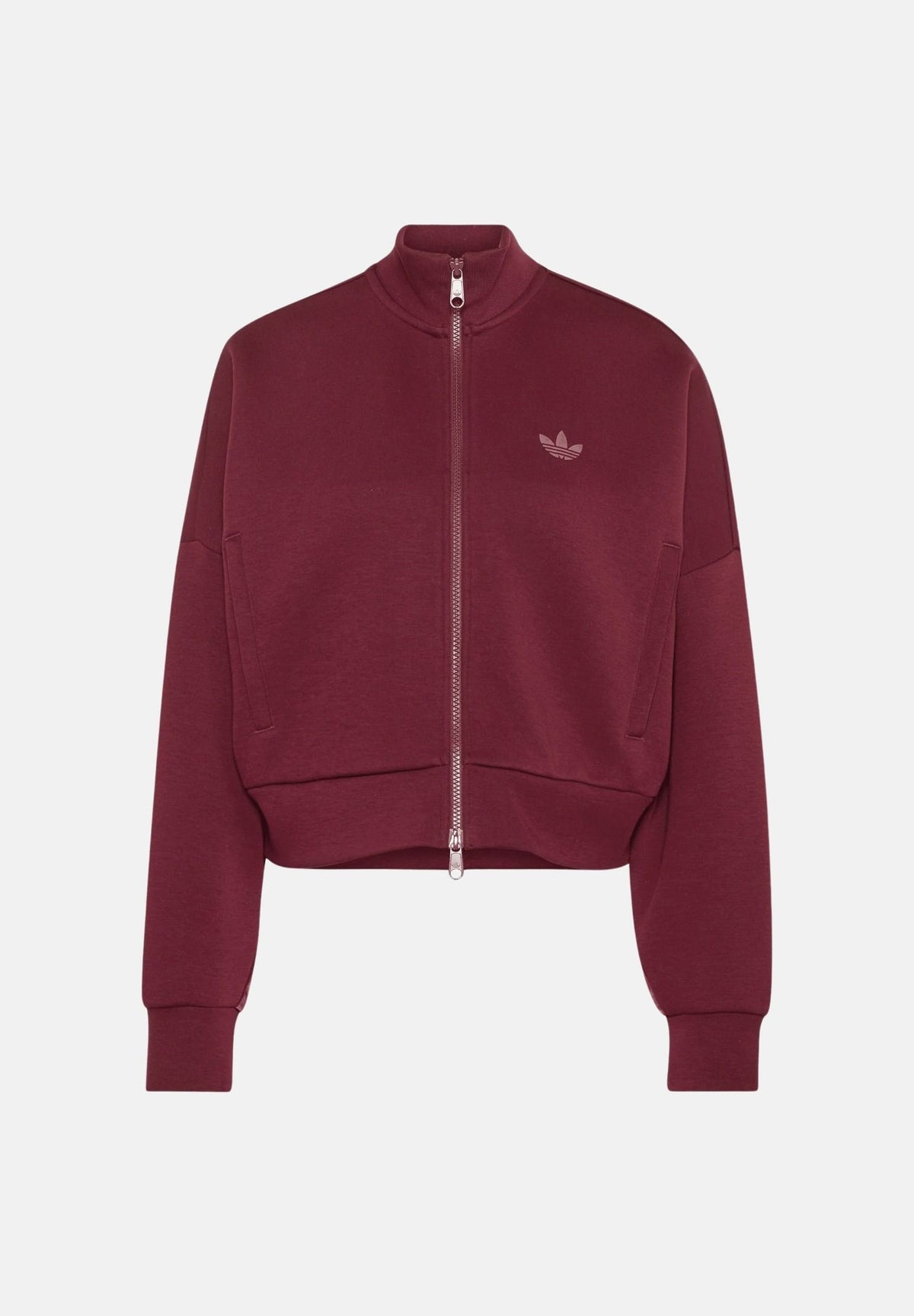 ADIDAS ORIGINALS Felpa con zip SPACER TRACKTOP Maroon Bordeaux da donna con mini logo iconico KY0859 . ADIDAS ORIGINALS