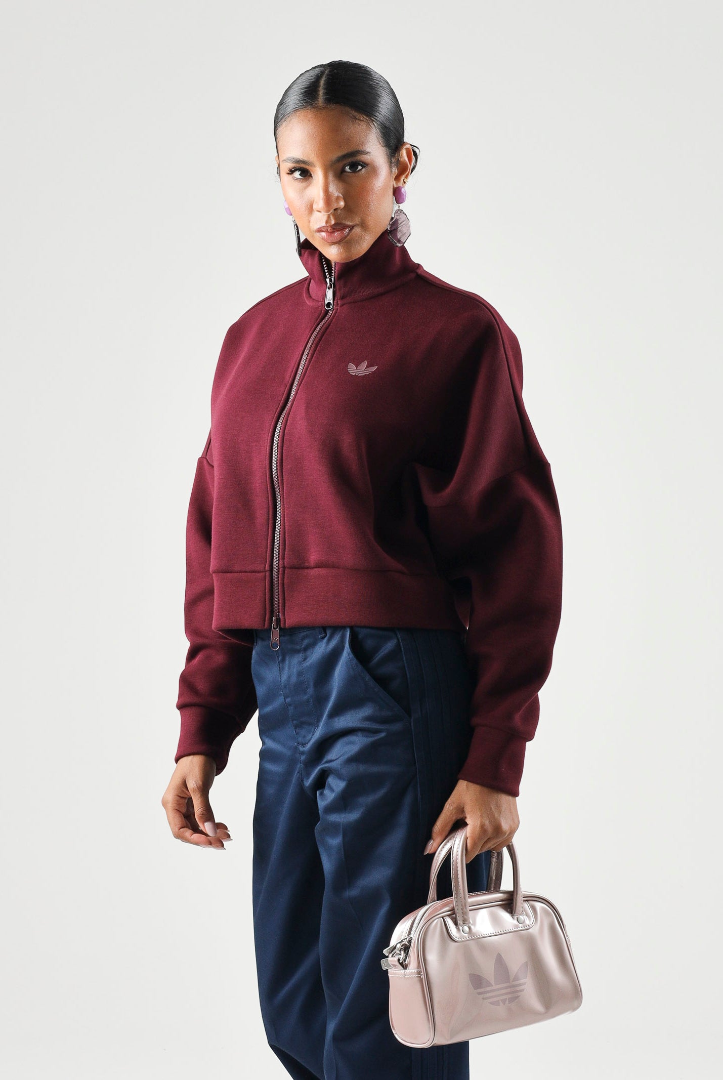 ADIDAS ORIGINALS Felpa SPACER TRACKTOP Maroon Bordeaux da donna con zip frontale KY0859 . ADIDAS ORIGINALS