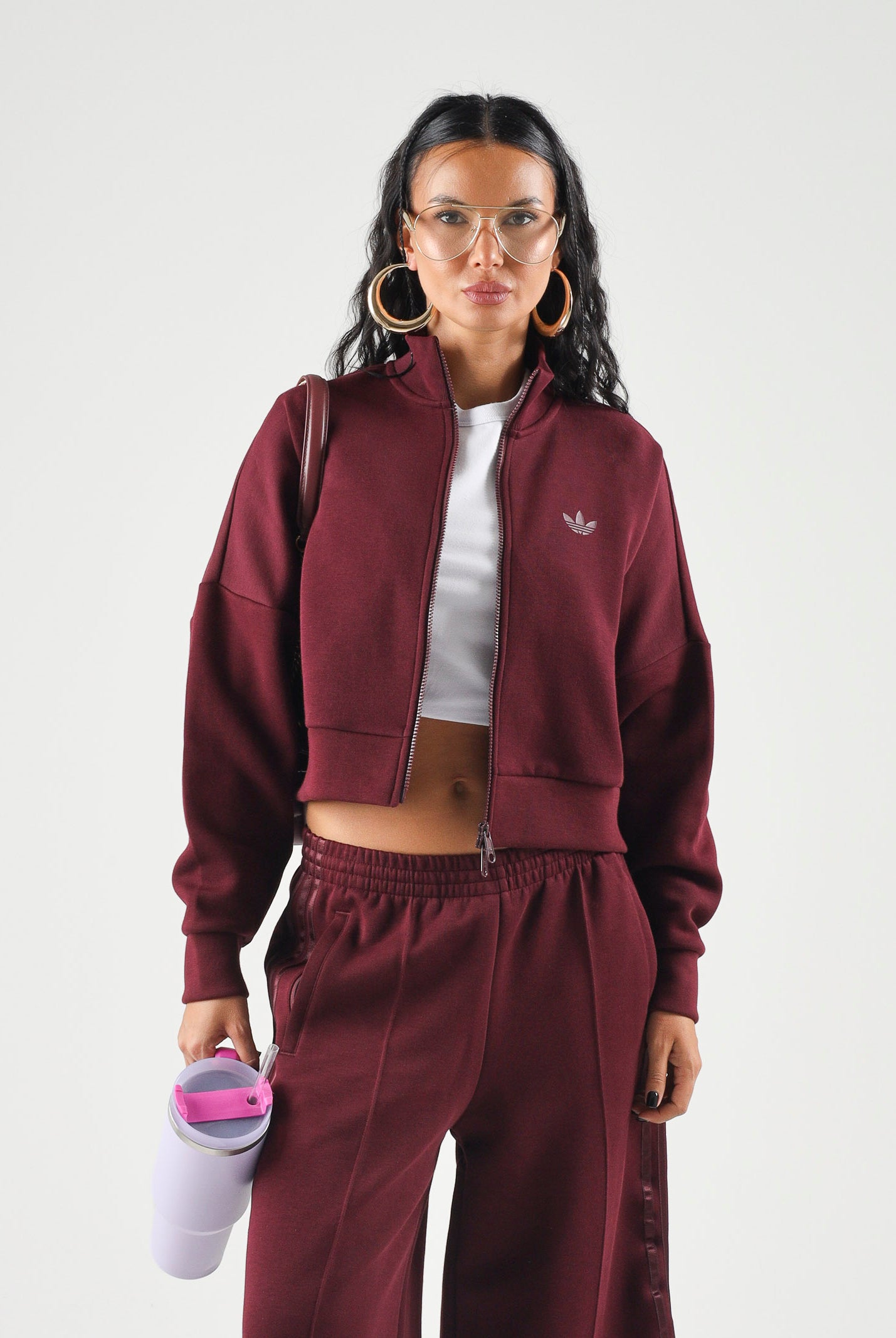 ADIDAS ORIGINALS Felpa SPACER TRACKTOP Maroon Bordeaux da donna con zip frontale KY0859 . ADIDAS ORIGINALS