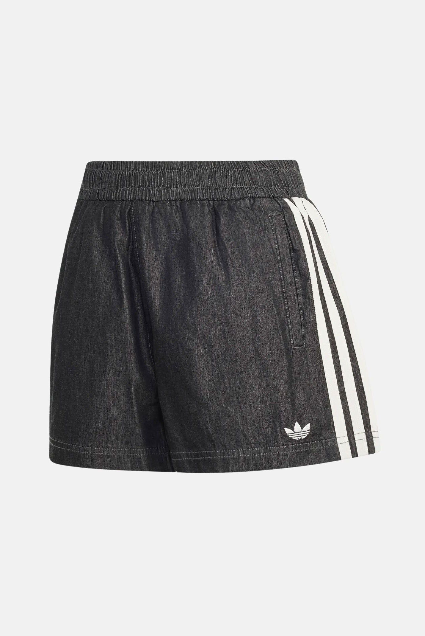 ADIDAS ORIGINALS Shorts SUMMER GLOW denim black, nero, da donna con iconiche 3-Stripes a contrasto KY3171 . ADIDAS ORIGINALS