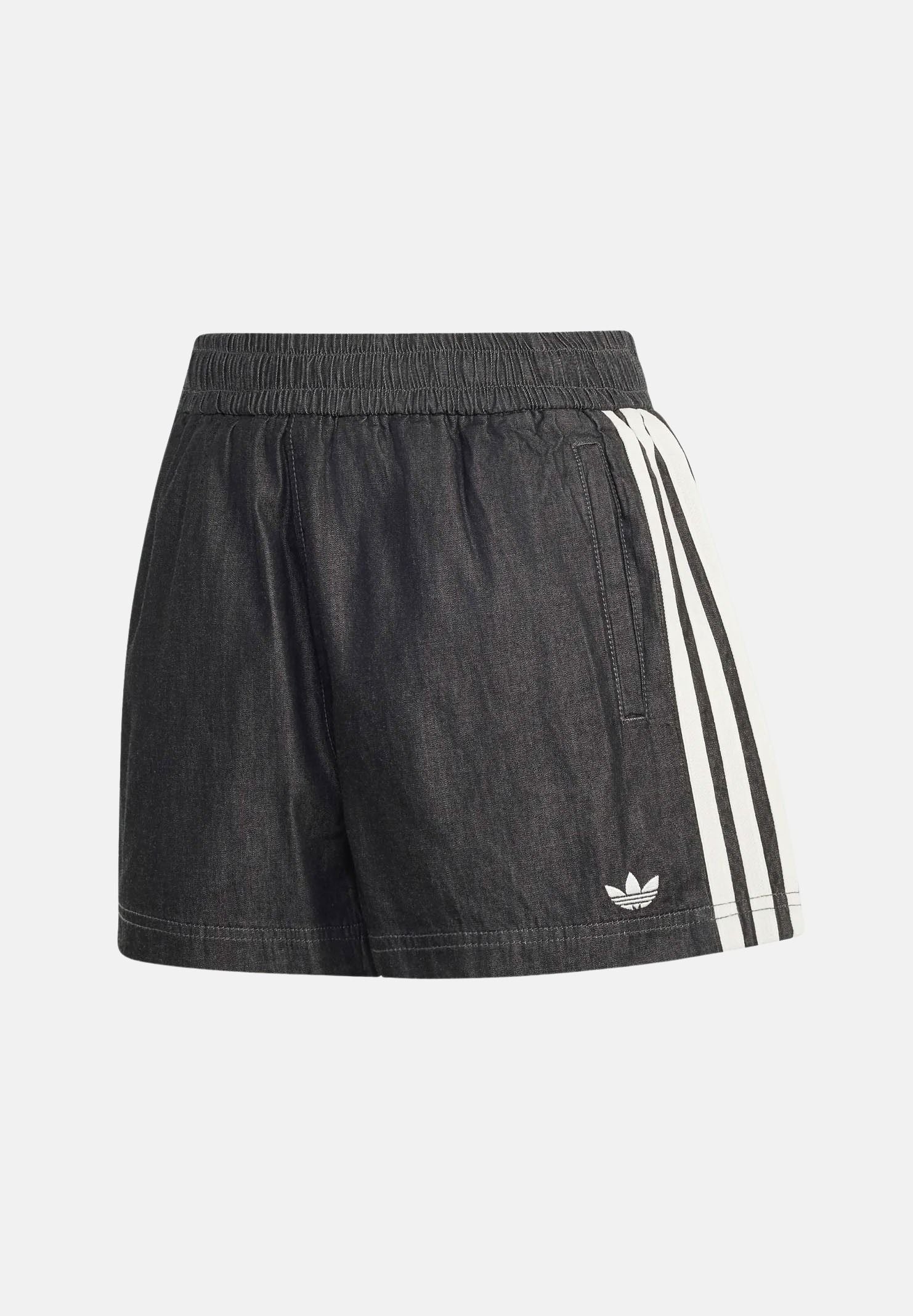 ADIDAS ORIGINALS Shorts SUMMER GLOW denim black, nero, da donna con iconiche 3-Stripes a contrasto KY3171 . ADIDAS ORIGINALS