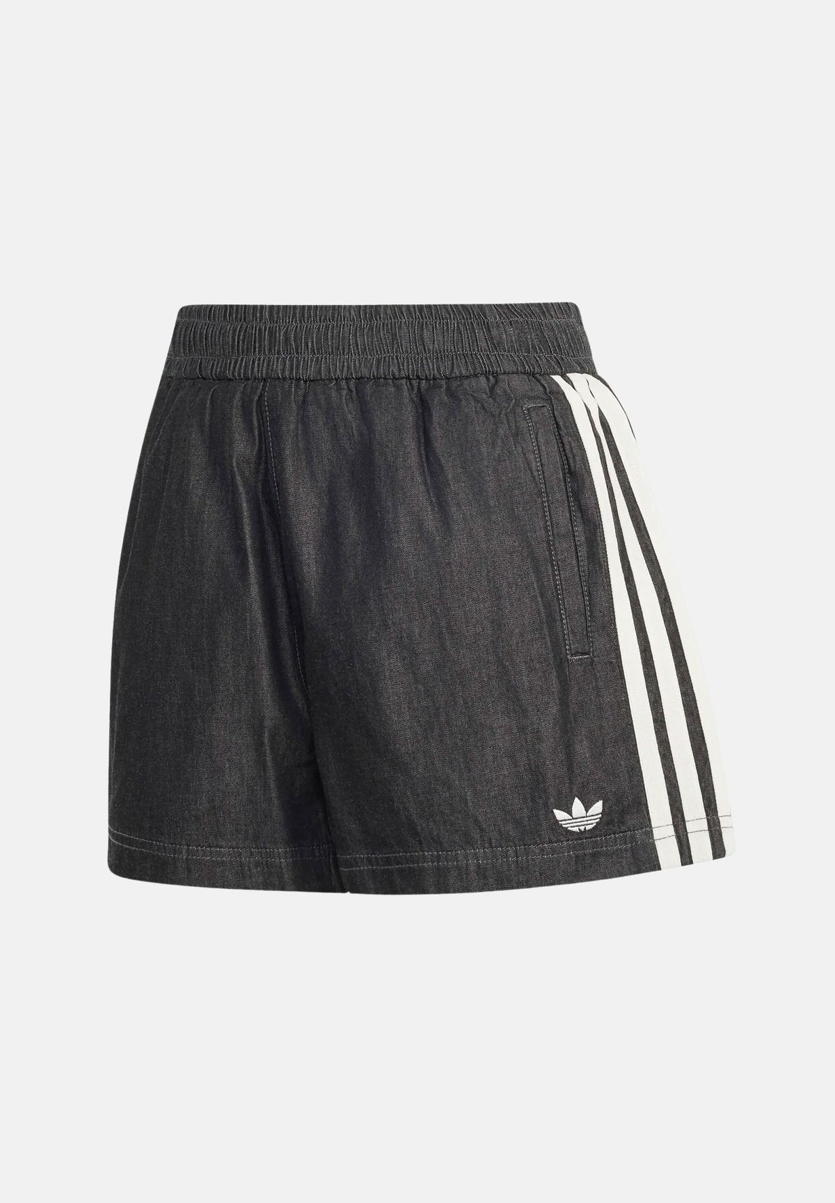 ADIDAS ORIGINALS Shorts SUMMER GLOW denim black, nero, da donna con iconiche 3-Stripes a contrasto KY3171 . ADIDAS ORIGINALS