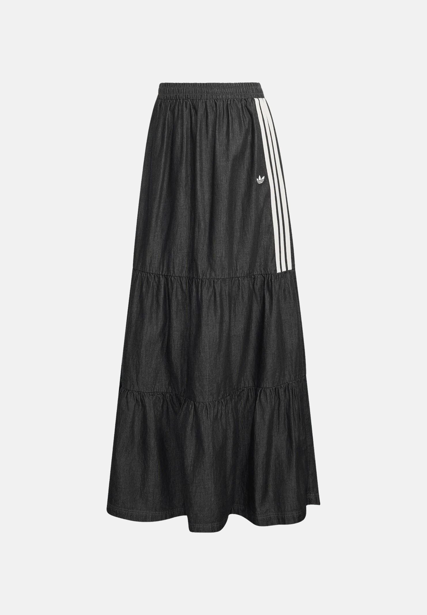 ADIDAS ORIGINALS Gonna SUMMER GLOW denim nero da donna con iconiche 3-Stripes a contrasto KY8114 . ADIDAS ORIGINALS