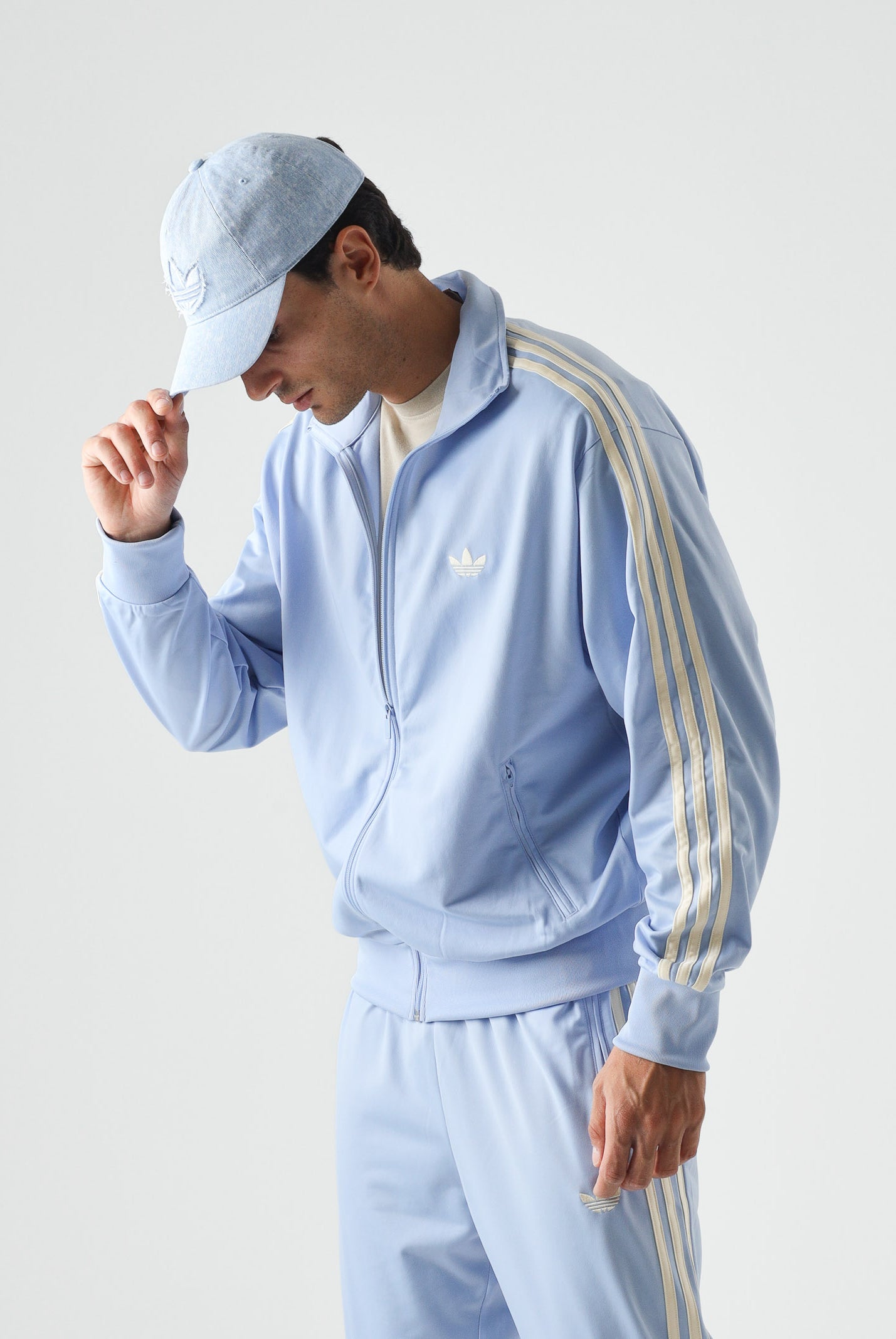ADIDAS ORIGINALS felpa con zip Blue Dawn / Warm Vanilla azzurro chiaro e panna uomo. KZ1182 . ADIDAS ORIGINALS