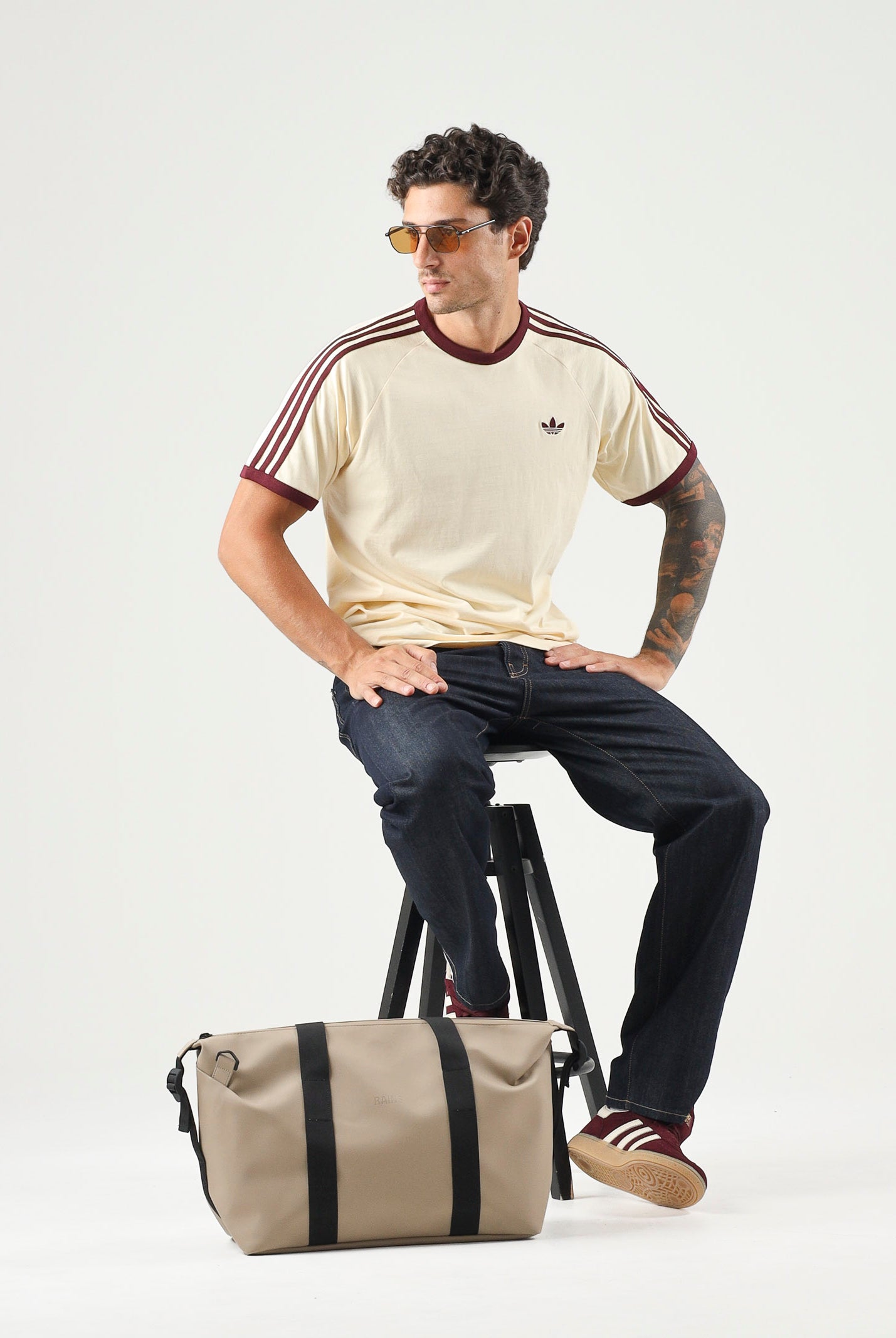 ADIDAS ORIGINALS T-shirt Adicolor Classics 3-Stripes Tee WARPVAN/MARO panna e bordeaux uomo. KZ1201 . ADIDAS ORIGINALS