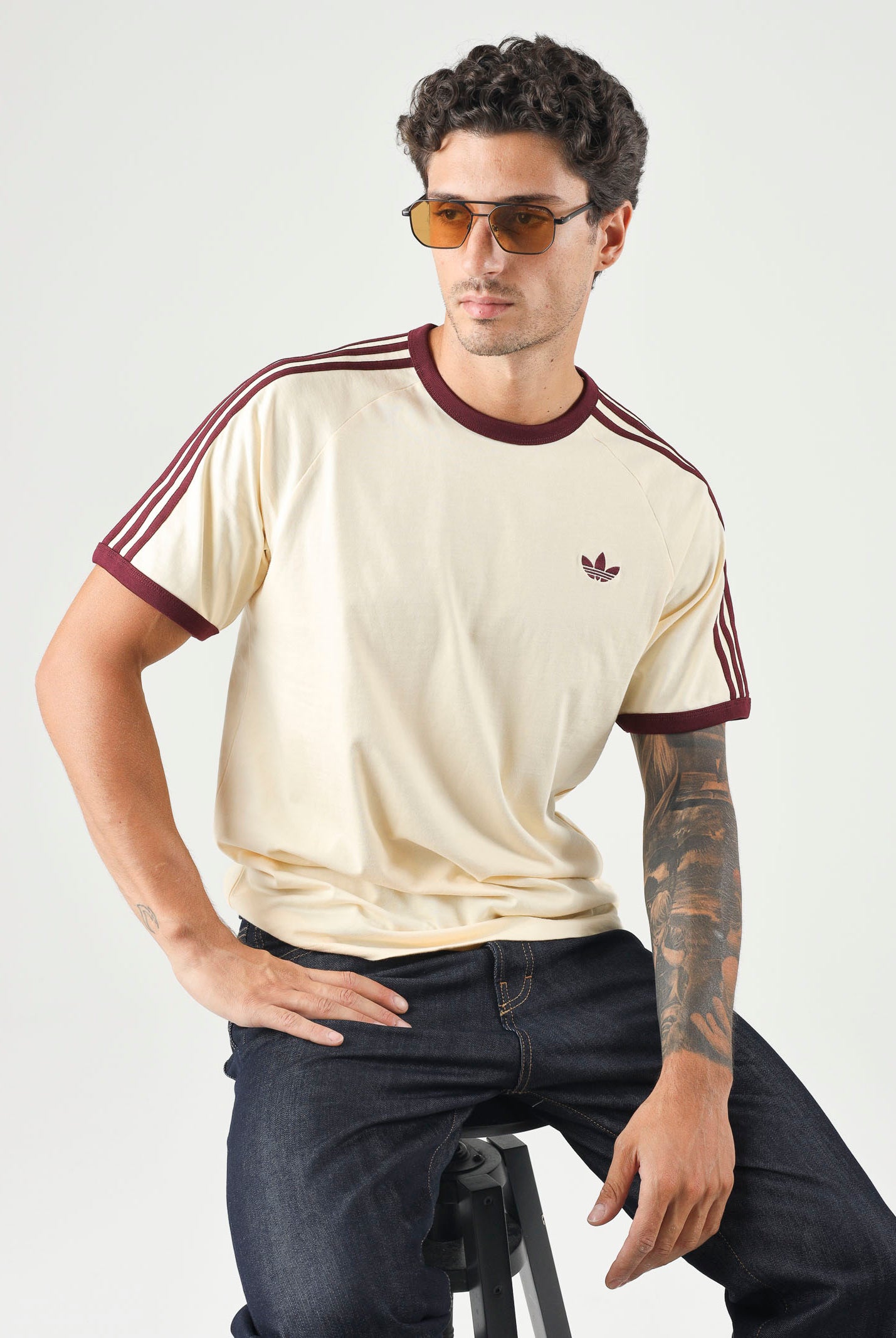 ADIDAS ORIGINALS T-shirt Adicolor Classics 3-Stripes Tee WARPVAN/MARO panna e bordeaux uomo. KZ1201 . ADIDAS ORIGINALS