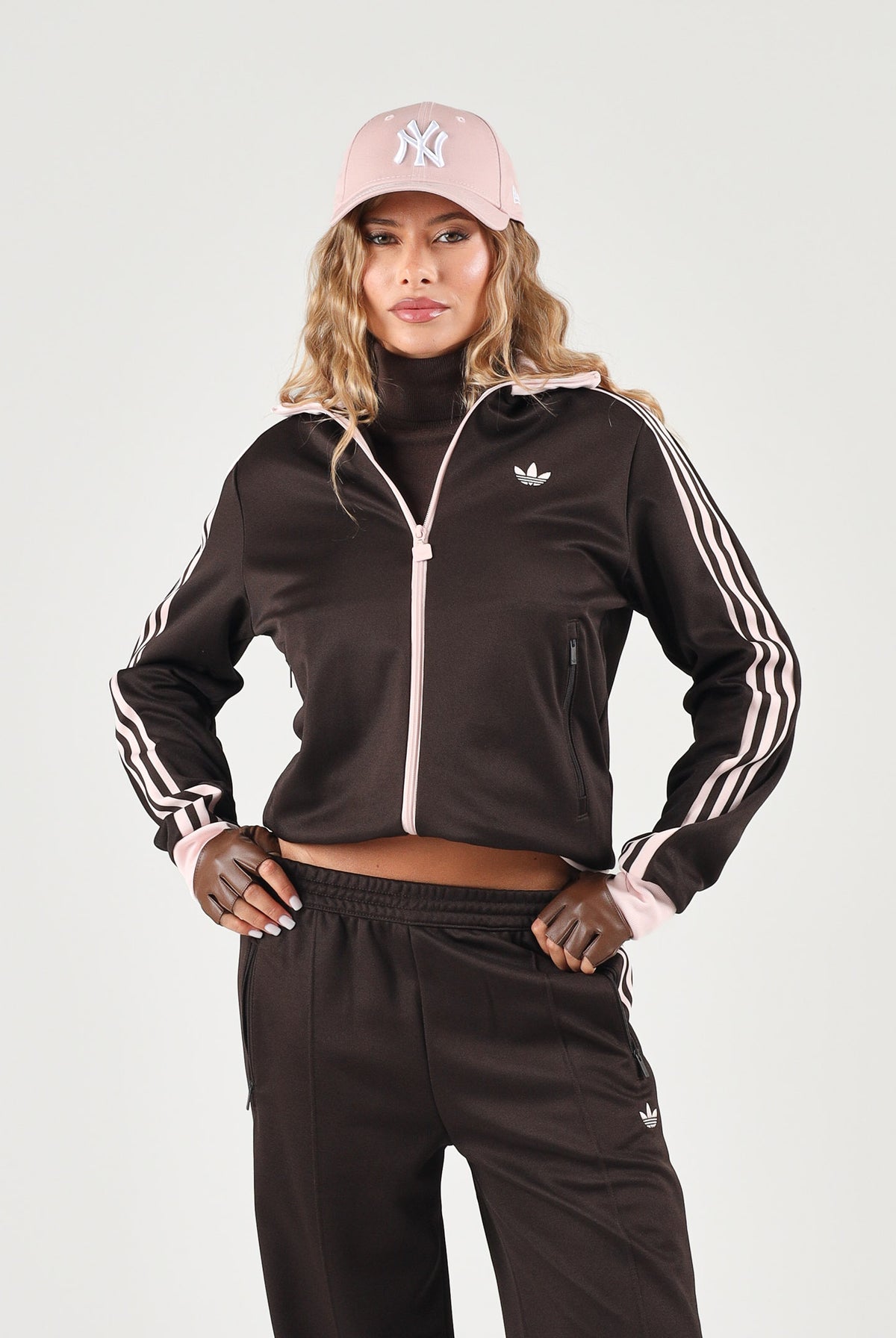 ADIDAS ORIGINALS Felpa con zip CLASSIC TRACK TOP Aurora Coffee, marrone e rosa cipria da donna LC6503 . ADIDAS ORIGINALS