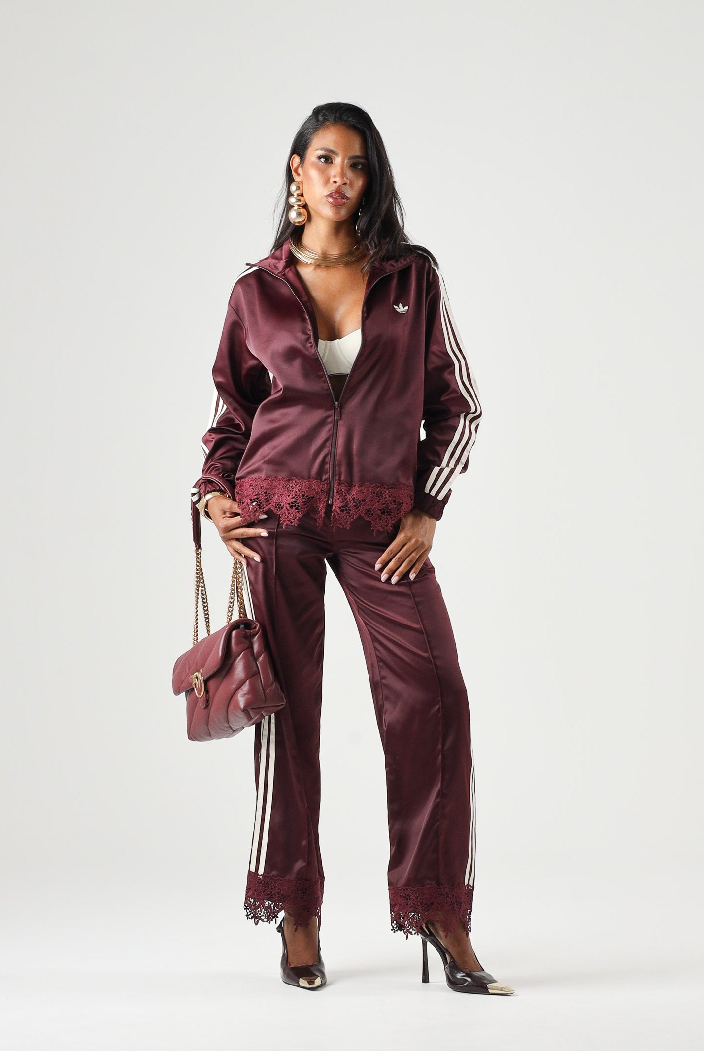 ADIDAS ORIGINALS Felpa con zip Firebird bordeaux da donna LD1804 . ADIDAS ORIGINALS