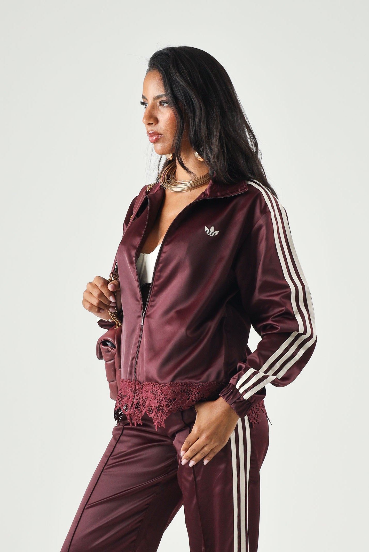 ADIDAS ORIGINALS Felpa con zip Firebird bordeaux da donna LD1804 . ADIDAS ORIGINALS