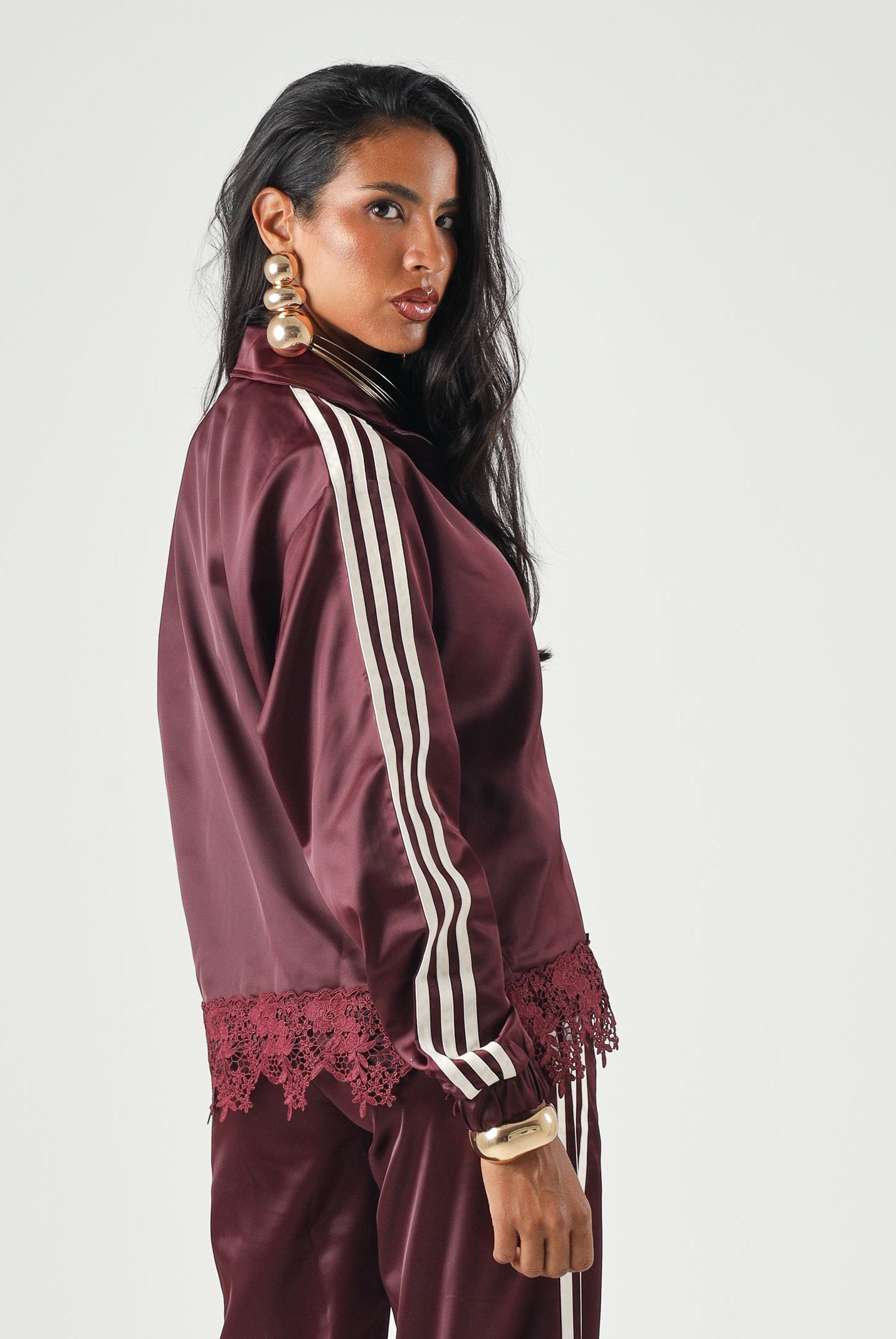 ADIDAS ORIGINALS Felpa con zip Firebird bordeaux da donna LD1804 . ADIDAS ORIGINALS