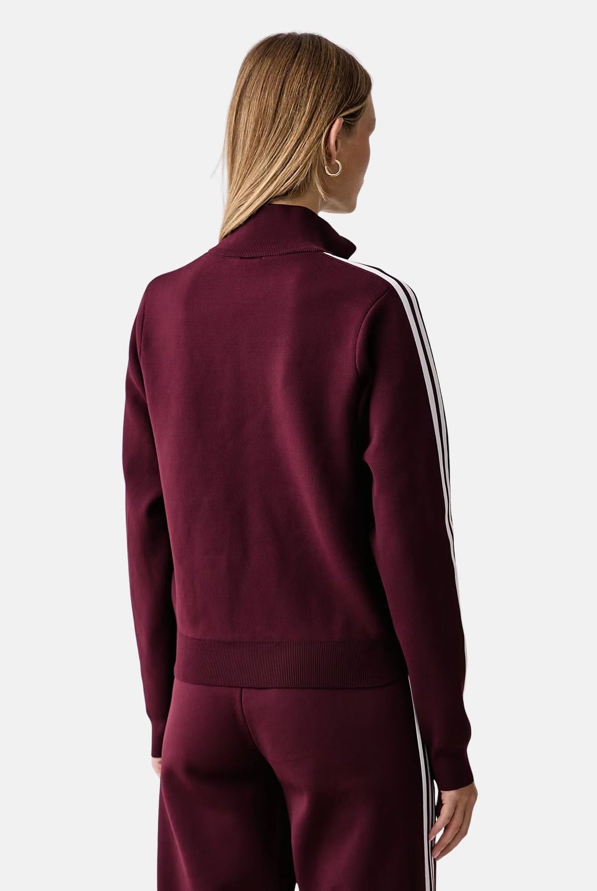 ADIDAS ORIGINALS Felpa ADILENIUM SEASON 6 KNIT TRACK TOP Maroon bordeaux da donna, in maglia tecnica con zip frontale e 3 strisce. LH1940 . ADIDAS ORIGINALS