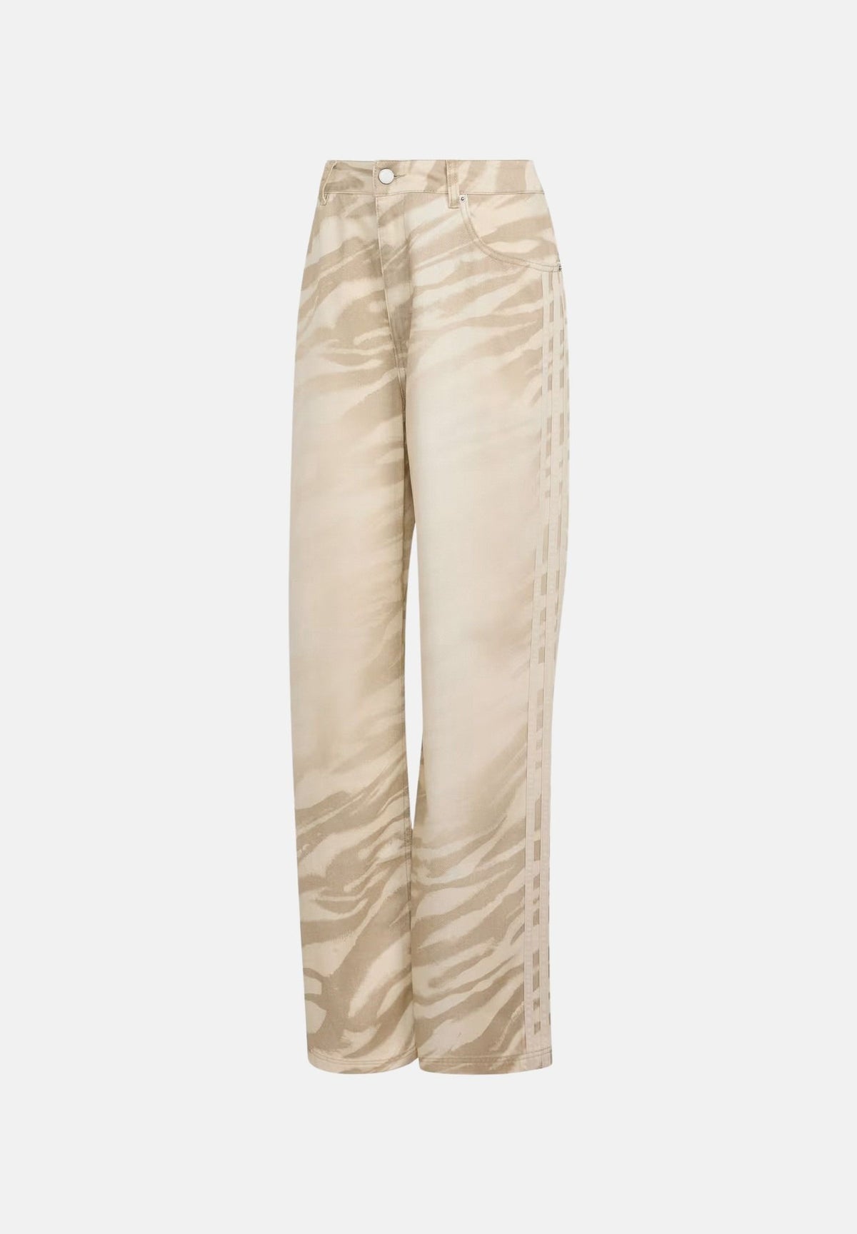 ADIDAS ORIGINALS Jeans ADILENIUM SEASON 6 ZEBRA PRINT WIDE LEG Wonder White bianco avorio da donna, con fantasia zebrata tono su tono, gamba ampia.<BR/> LH1955 . ADIDAS ORIGINALS