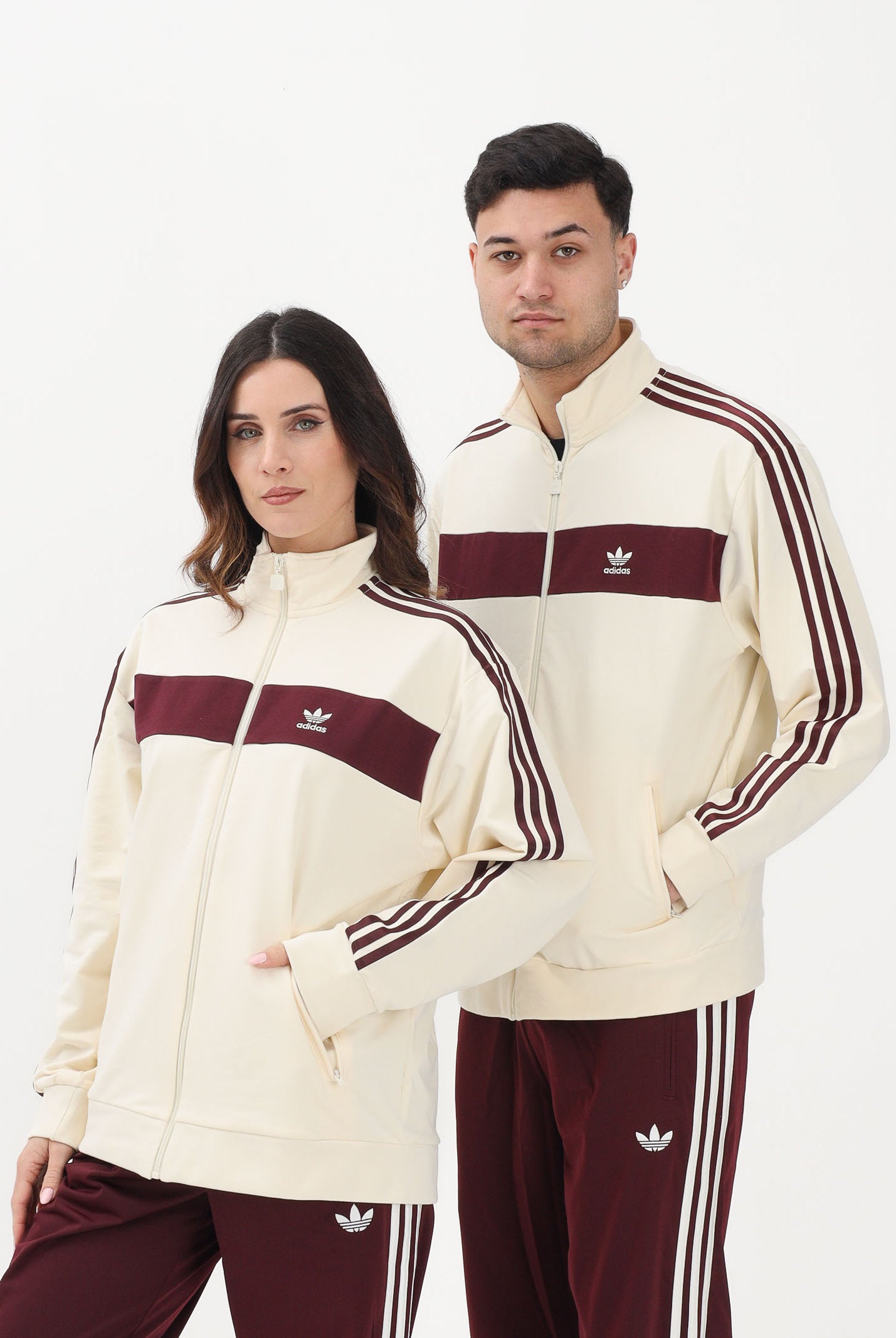 ADIDAS ORIGINALS Felpa con zip Colorblock panna e bordeaux per uomo e donna KA7751 . ADIDAS ORIGINALS