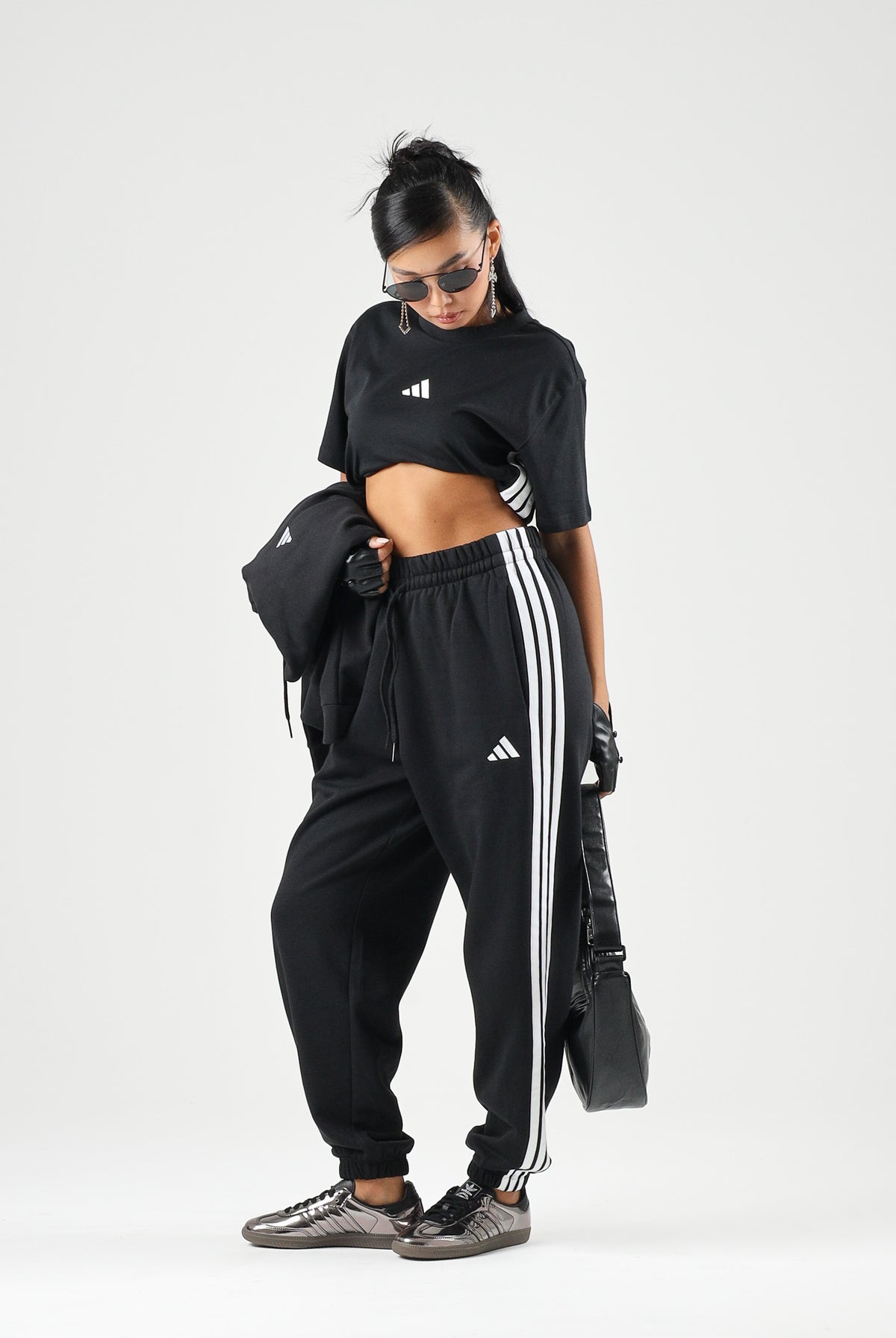 ADIDAS PERFORMANCE Pantaloni ESSENTIALS 3-STRIPES FLEECE neri da donna JE1276 . ADIDAS PERFORMANCE