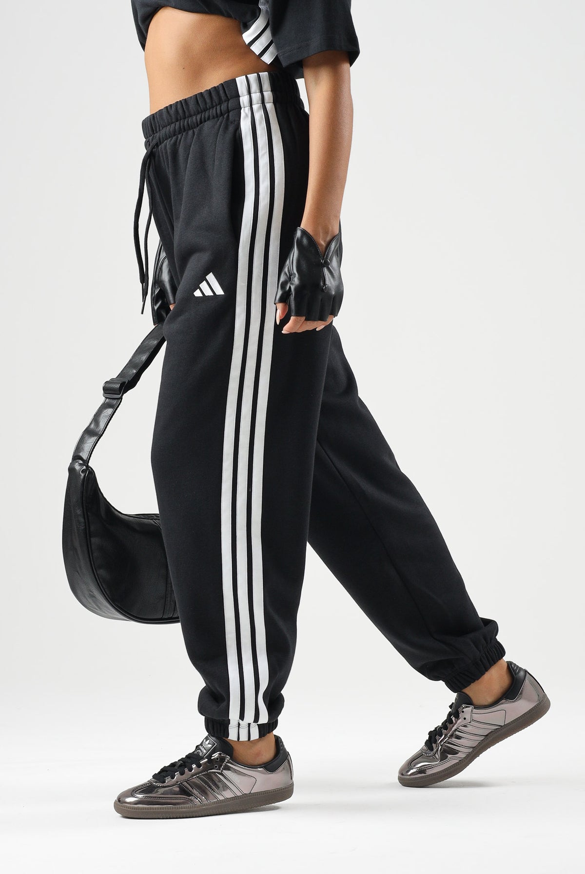 ADIDAS PERFORMANCE Pantaloni ESSENTIALS 3-STRIPES FLEECE neri da donna JE1276 . ADIDAS PERFORMANCE