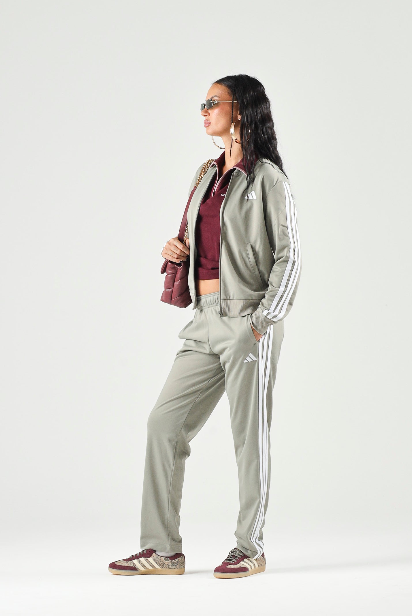 ADIDAS PERFORMANCE Tuta ESSENTIALS 3-STRIPES TRACKSUIT verde salvia da donna JX0509 . ADIDAS PERFORMANCE