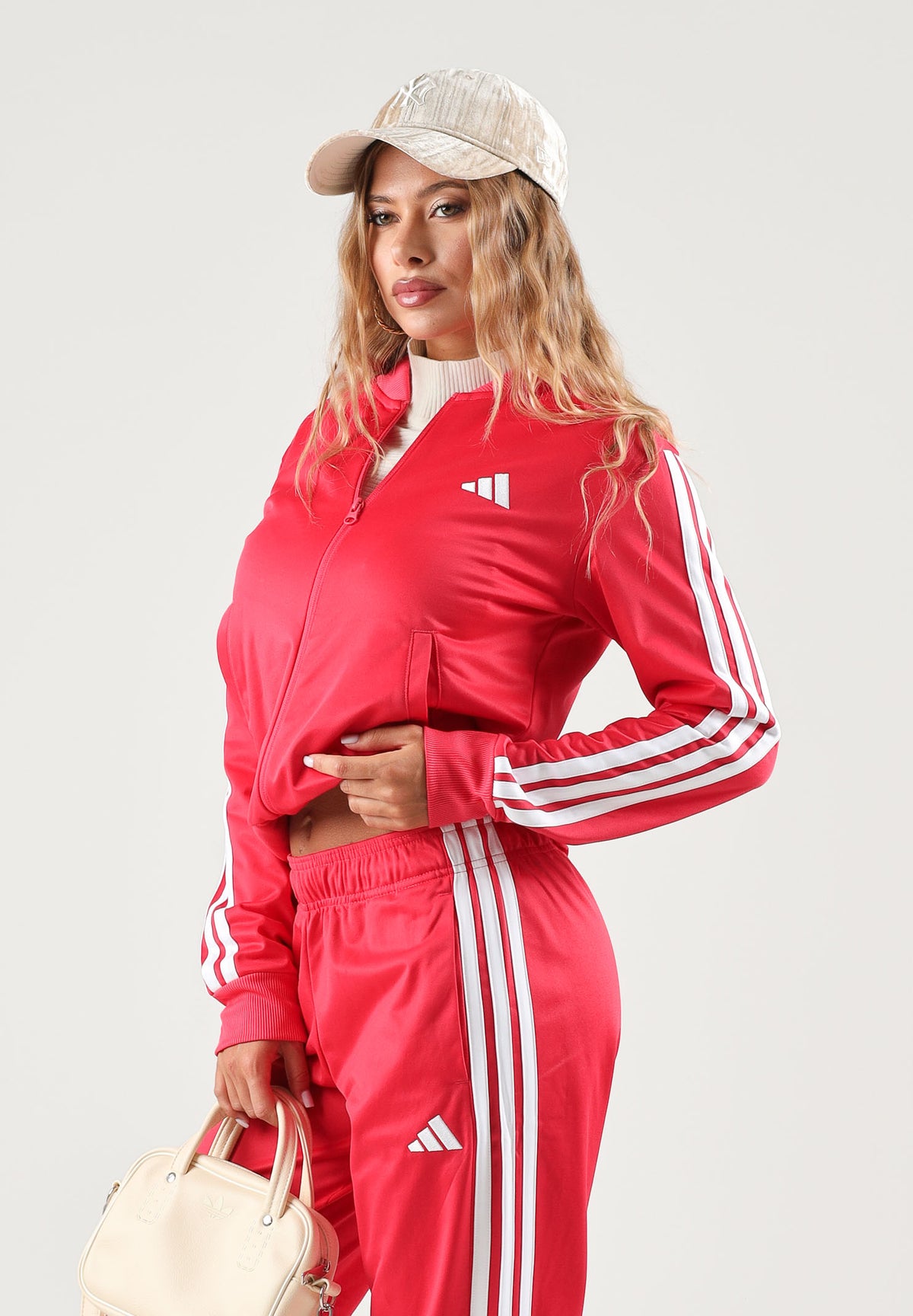 ADIDAS PERFORMANCE Tuta sportiva ESSENTIALS 3-STRIPES Power Pink rosa acceso da donna in tessuto acetato KQ7576 . ADIDAS PERFORMANCE