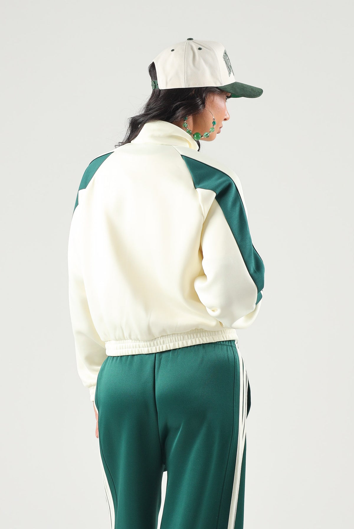 ADIDAS PERFORMANCE Felpa con zip STADIUM TRACKTOP Ivory/Green avorio e verde donna. KR5308 . ADIDAS PERFORMANCE