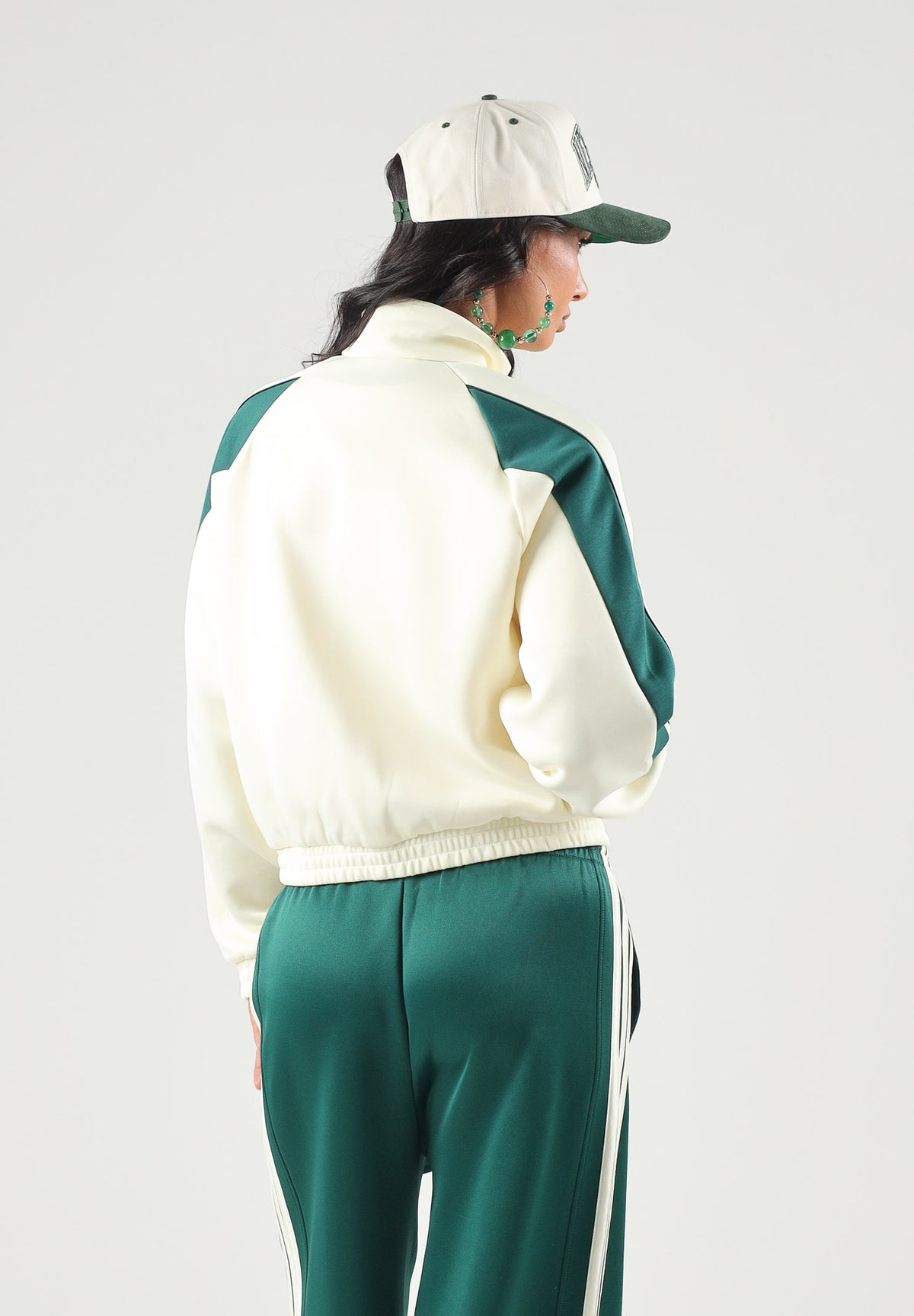 ADIDAS PERFORMANCE Felpa con zip STADIUM TRACKTOP Ivory/Green avorio e verde donna. KR5308 . ADIDAS PERFORMANCE