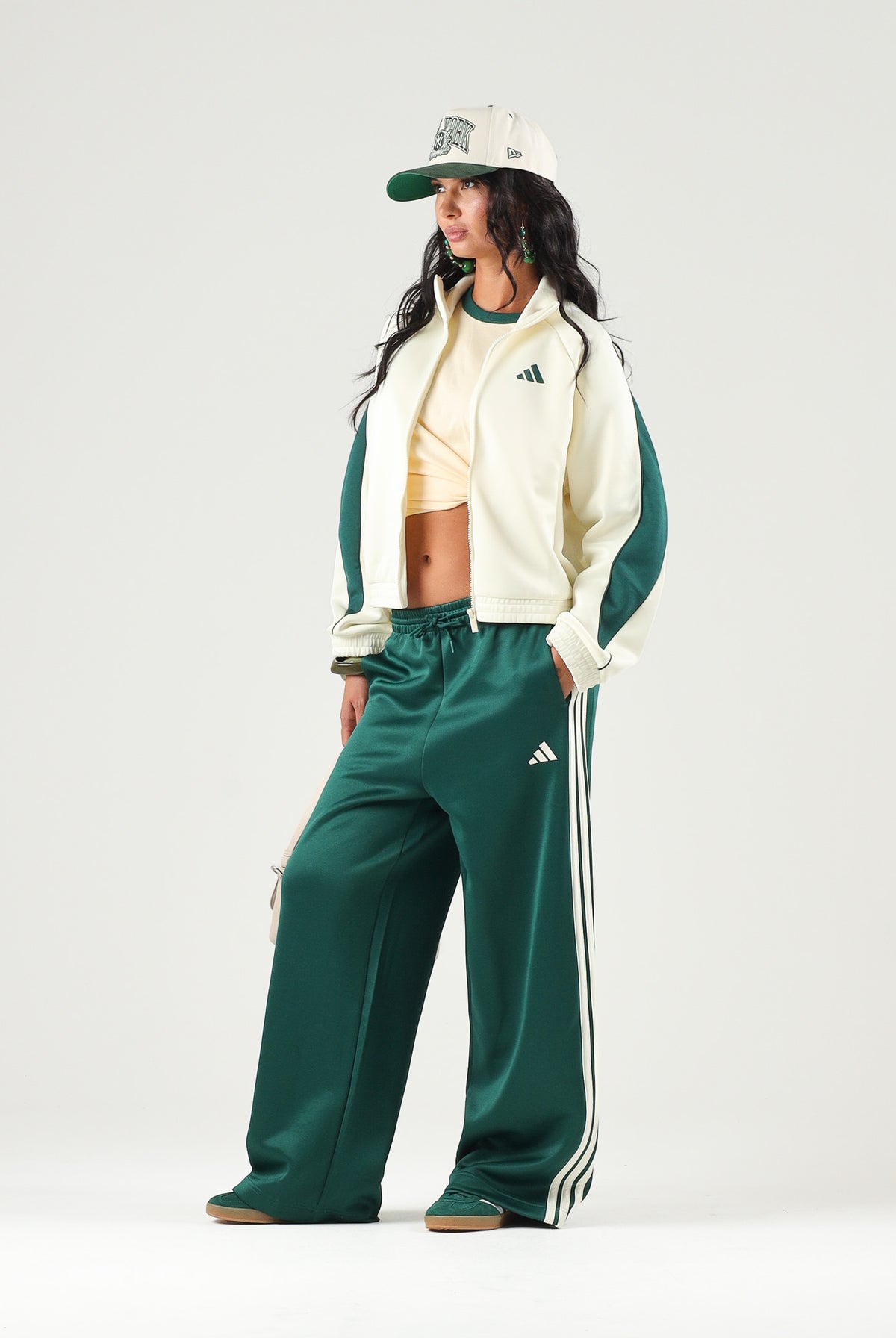 ADIDAS PERFORMANCE Felpa con zip STADIUM TRACKTOP Ivory/Green avorio e verde donna. KR5308 . ADIDAS PERFORMANCE