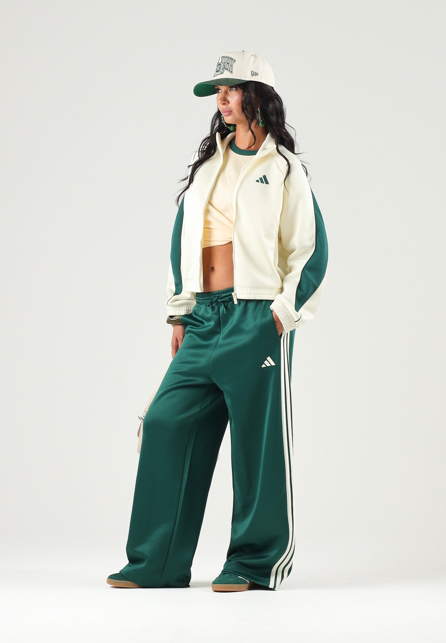 ADIDAS PERFORMANCE Felpa con zip STADIUM TRACKTOP Ivory/Green avorio e verde donna. KR5308 . ADIDAS PERFORMANCE
