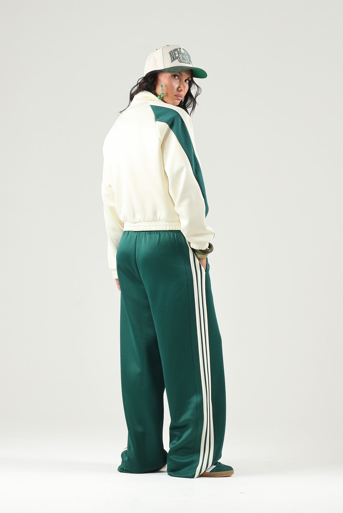 ADIDAS PERFORMANCE Felpa con zip STADIUM TRACKTOP Ivory/Green avorio e verde donna. KR5308 . ADIDAS PERFORMANCE
