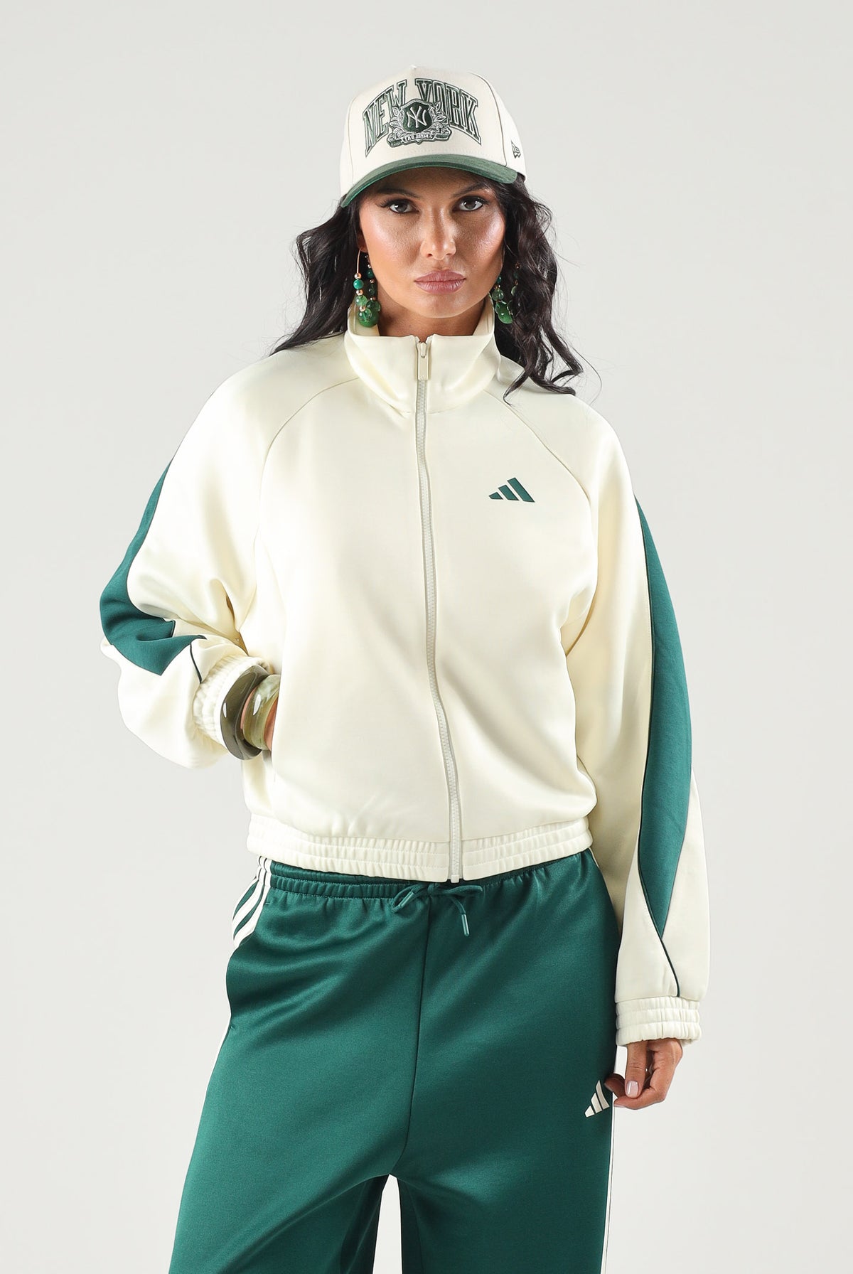 ADIDAS PERFORMANCE Felpa con zip STADIUM TRACKTOP Ivory/Green avorio e verde donna. KR5308 . ADIDAS PERFORMANCE