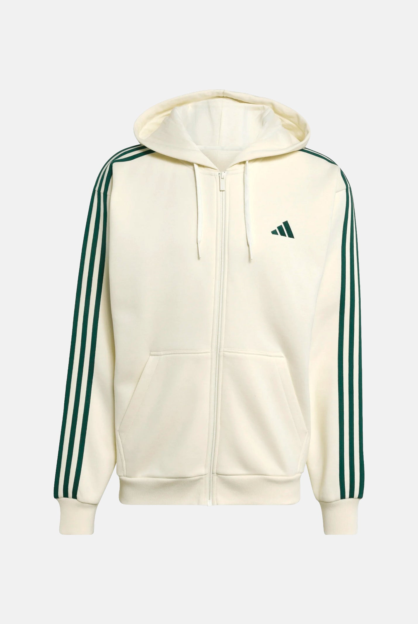 ADIDAS PERFORMANCA felpa con cappuccio e zip Essentials 3-Stripes Fleece Full-Zip HoodieIvory/Collegiate Green avorio e verde da uomo. KY4149 . ADIDAS PERFORMANCE