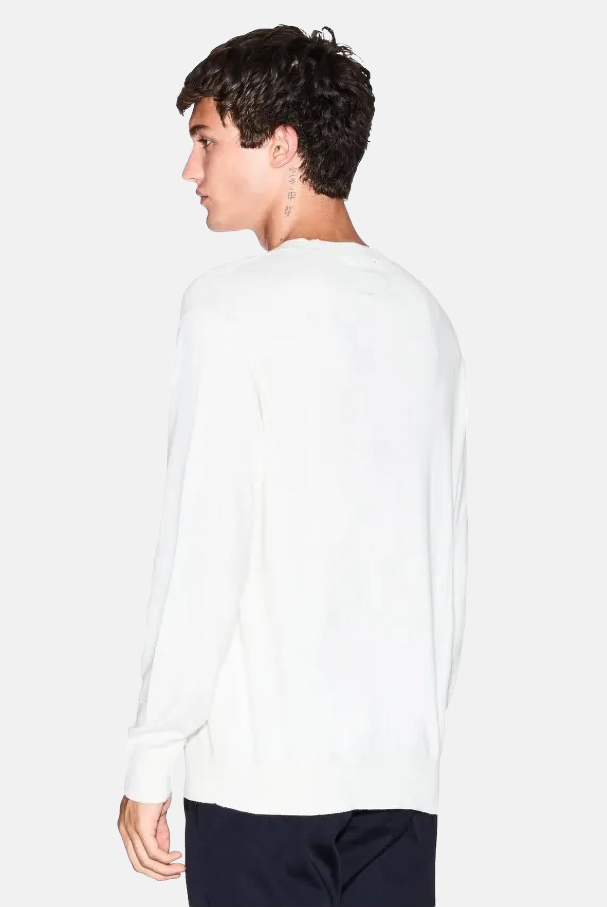 ARMANI EXCHANGE Maglione girocollo off white-bianco-panna per uomo con polsini a costine e logo sul petto. XM000338AF12291 U0009 ARMANI EXCHANGE