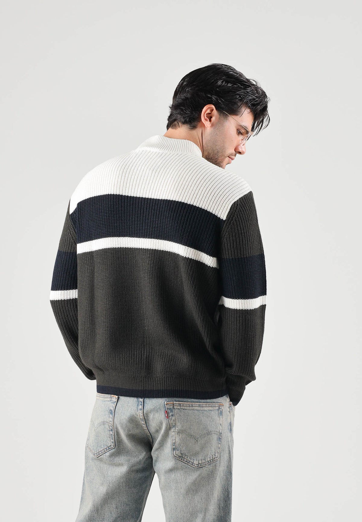 ARMANI EXCHANGE Maglione girocollo COLORBLOCK nero-panna per uomo con motivo a righe orizzontali XM002719AF13776 M8438 ARMANI EXCHANGE