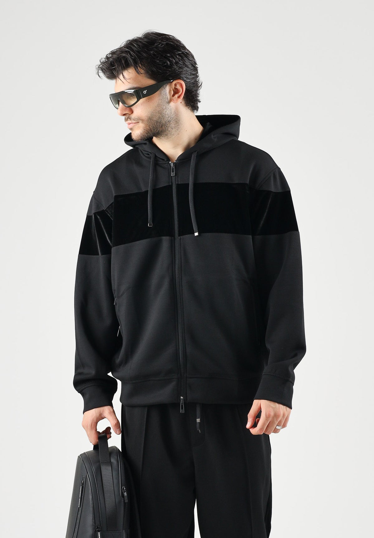 ARMANI EXCHANGE Felpa con zip nera da uomo con cappuccio regolabile XM002923AF19936 UC001 ARMANI EXCHANGE