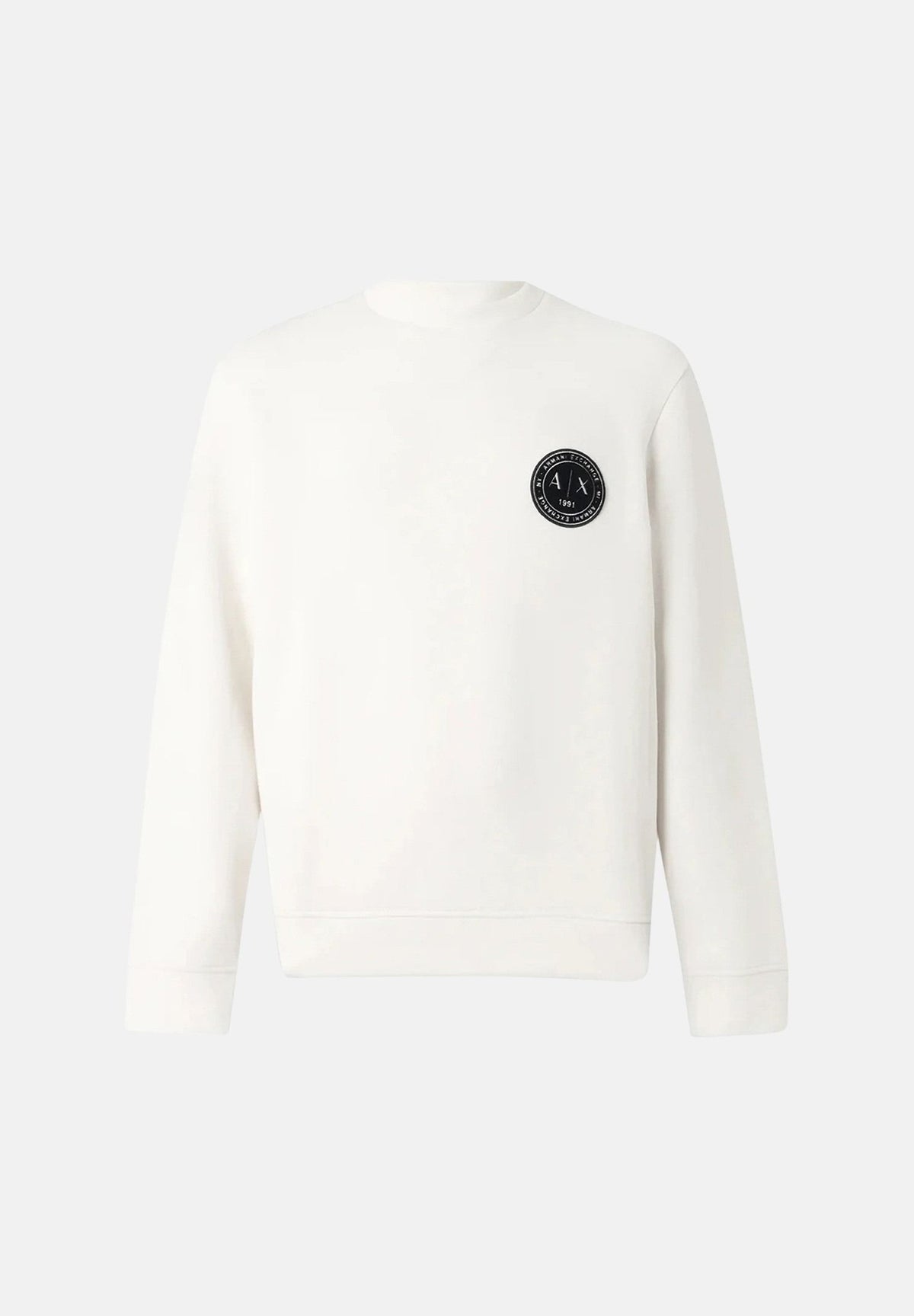 ARMANI EXCHANGE Felpa girocollo bianca per uomo con patch logo sul petto e finiture a costine. XM002929AF16222 U0007 ARMANI EXCHANGE