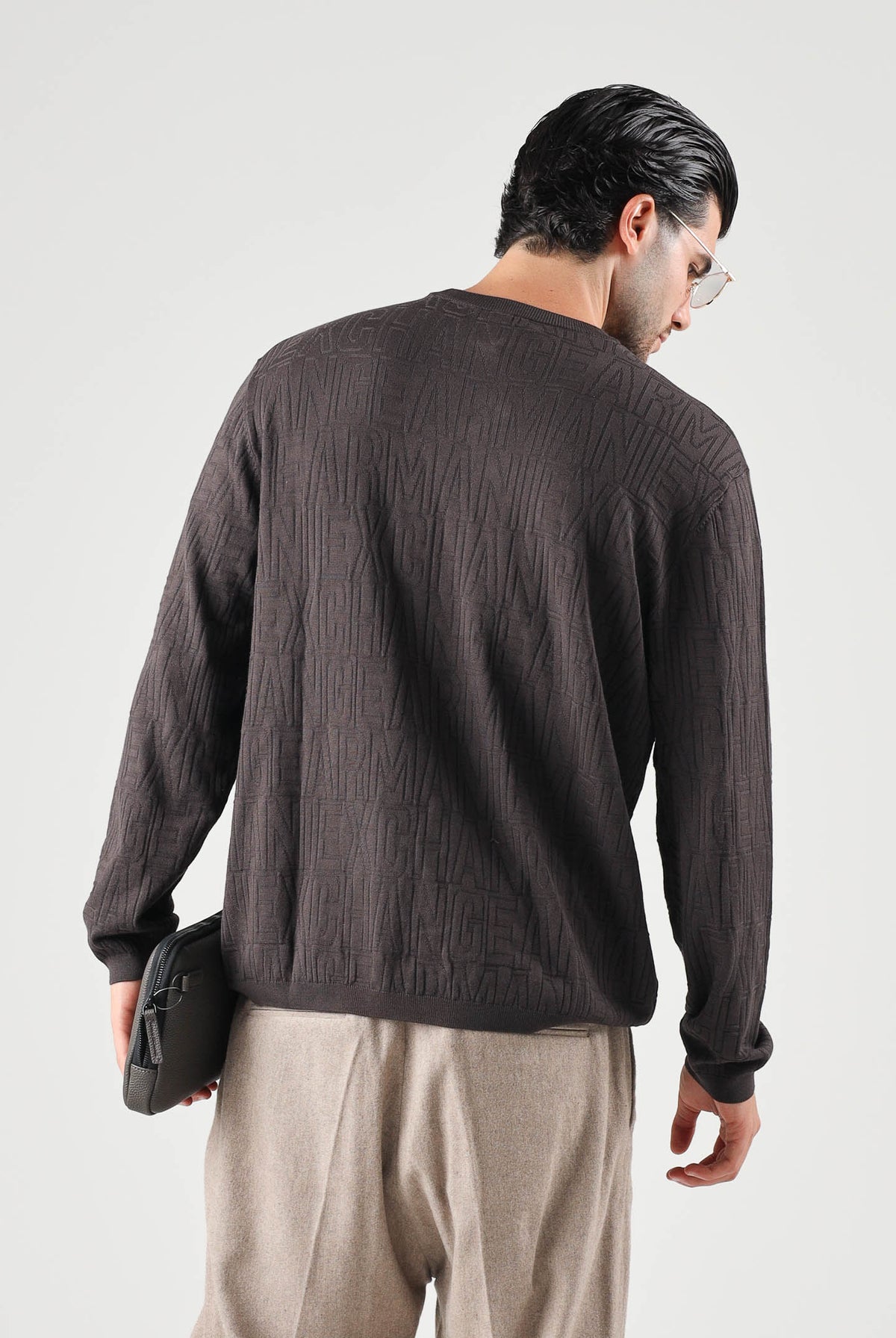 ARMANI EXCHANGE Maglione girocollo licorice-grigio scuro da uomo con motivo texturizzato sul petto XM002986AF10454 U8128 ARMANI EXCHANGE