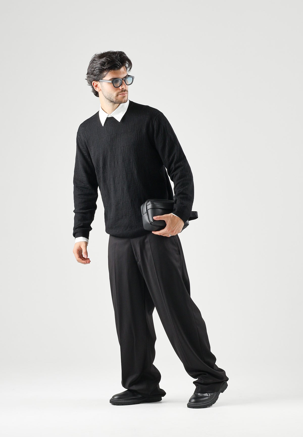 ARMANI EXCHANGE Maglia girocollo nero da uomo con motivo texturizzato sul petto XM002986AF10454 UC001 ARMANI EXCHANGE