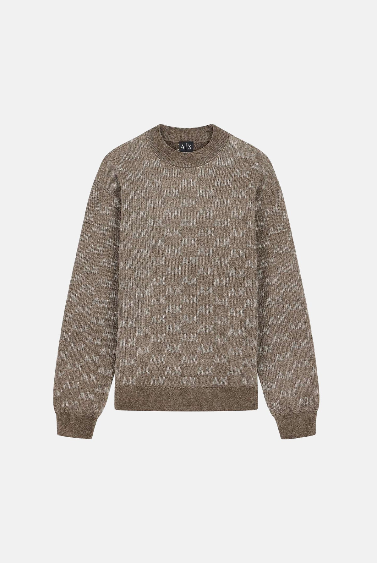 ARMANI EXCHANGE Maglione JACQUARD falcon-marrone per uomo con girocollo e trama monogram all-over. XM002992AF16916 F6236 ARMANI EXCHANGE