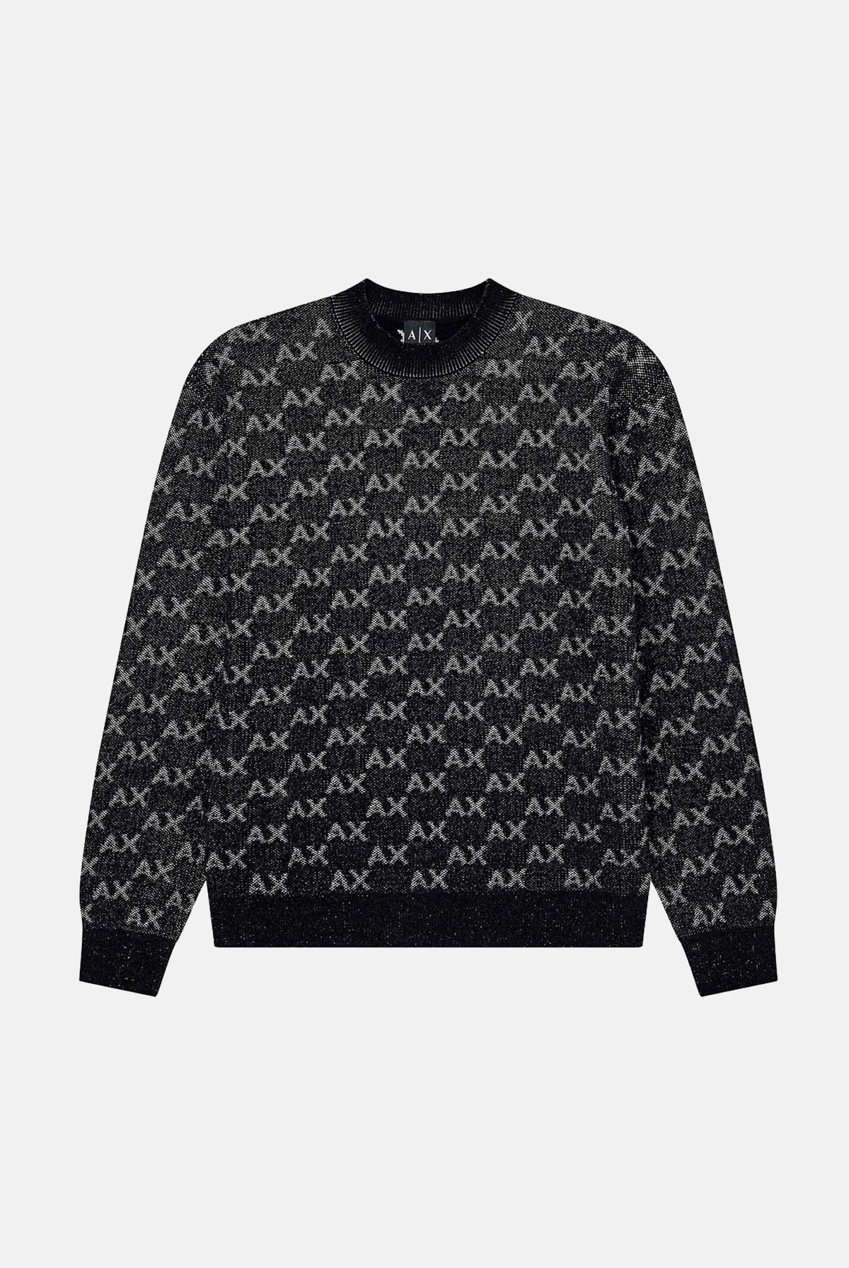 ARMANI EXCHANGE Maglione JACQUARD nero per uomo con girocollo e trama monogram all-over. XM002992AF16916 FC356 ARMANI EXCHANGE