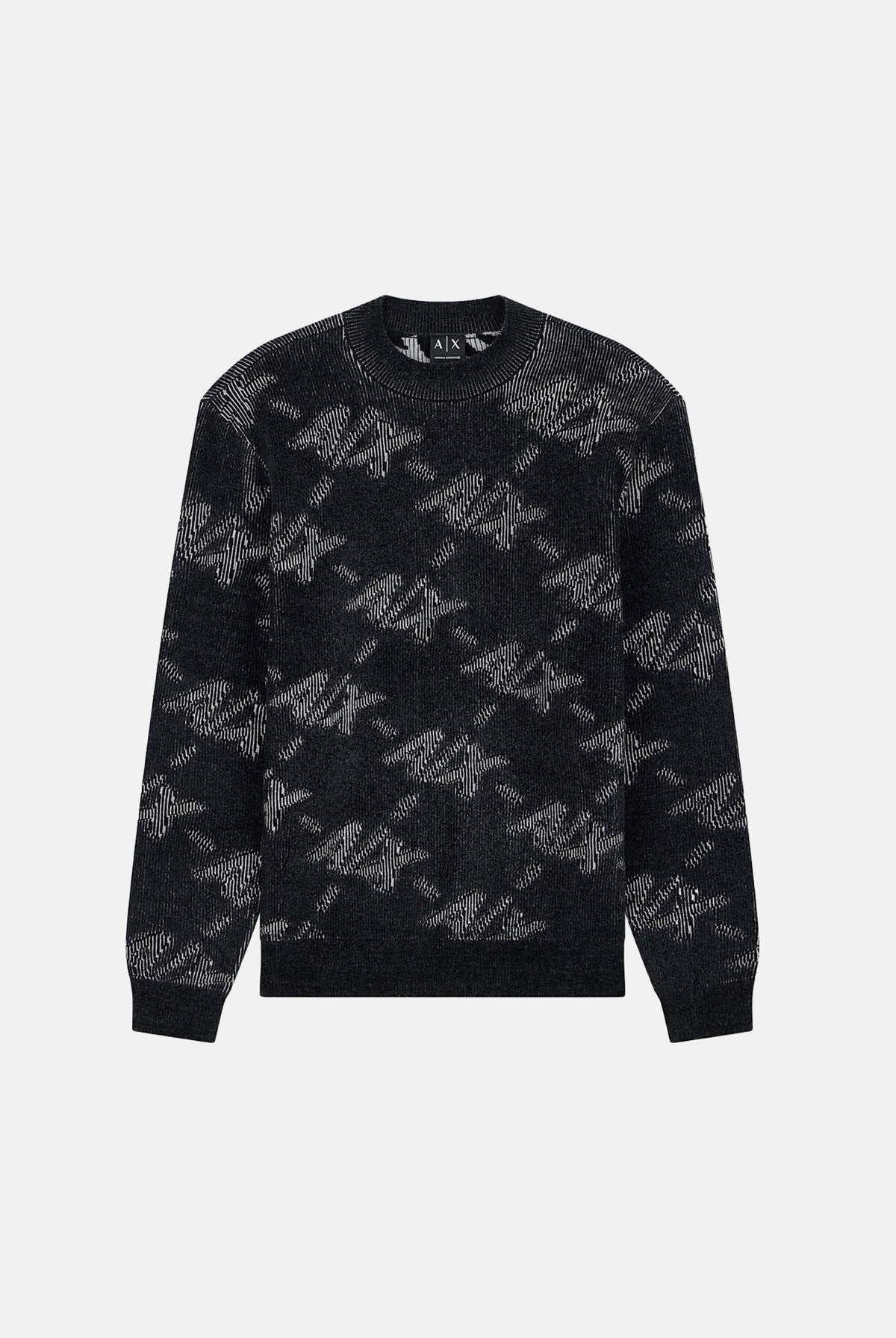 ARMANI EXCHANGE Maglione girocollo JACQUARD nero per uomo con grafica all-over. XM002992AF16916 FC357 ARMANI EXCHANGE