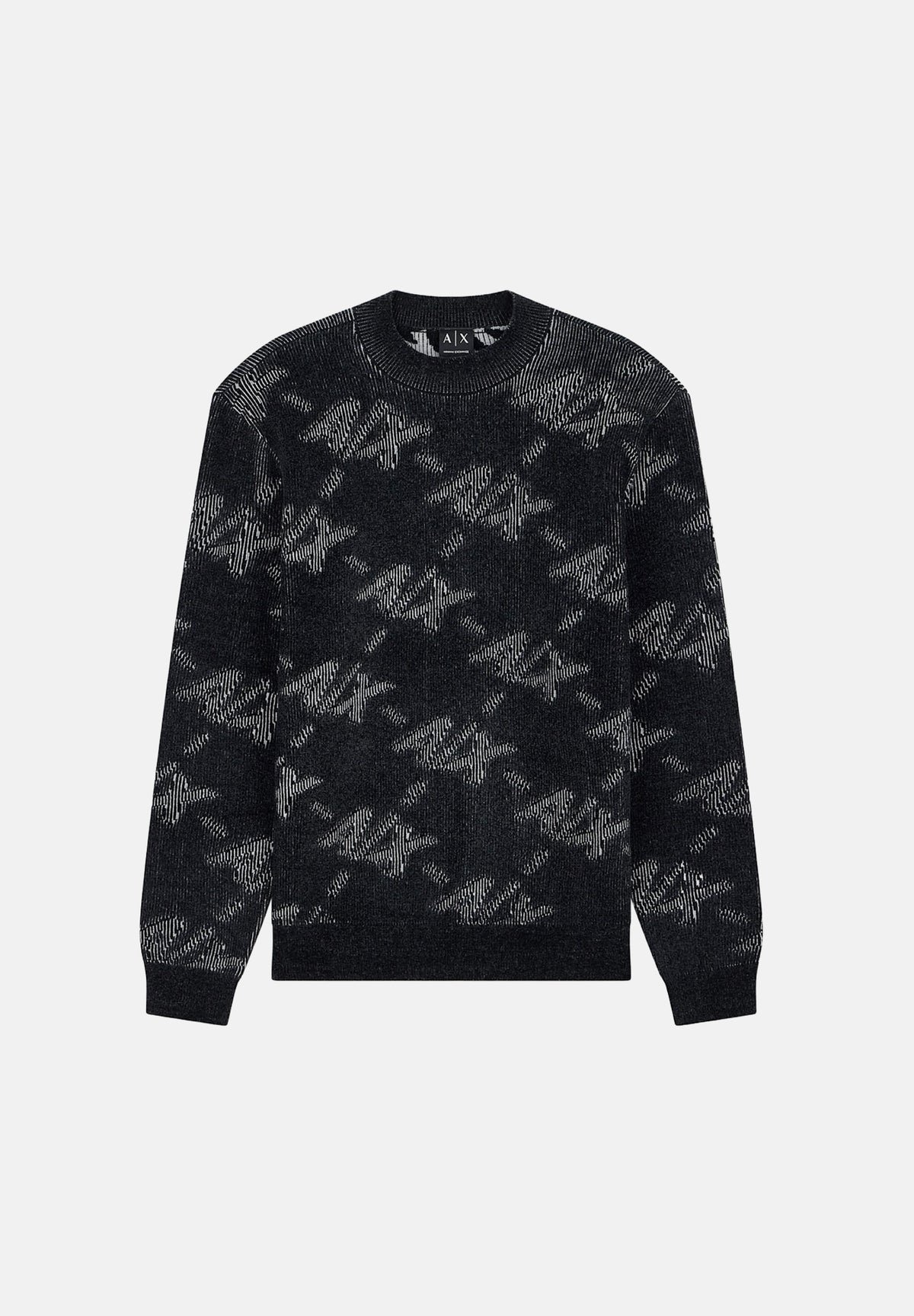 ARMANI EXCHANGE Maglione girocollo JACQUARD nero per uomo con grafica all-over. XM002992AF16916 FC357 ARMANI EXCHANGE